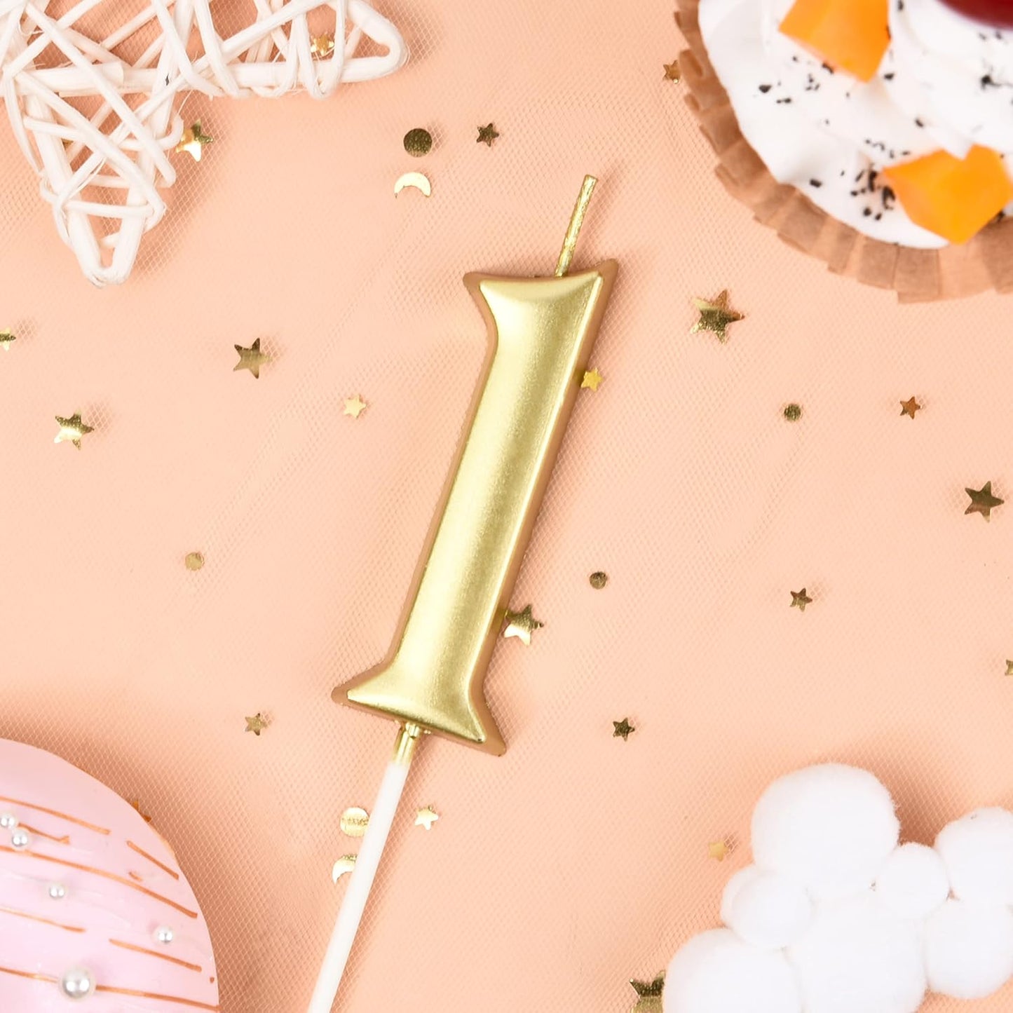 PHD CAKE 2.76 Inch Elegant Gold 1 Number Birthday Candles, Gold Number Candles, Cake Number Candles, Party Celebration