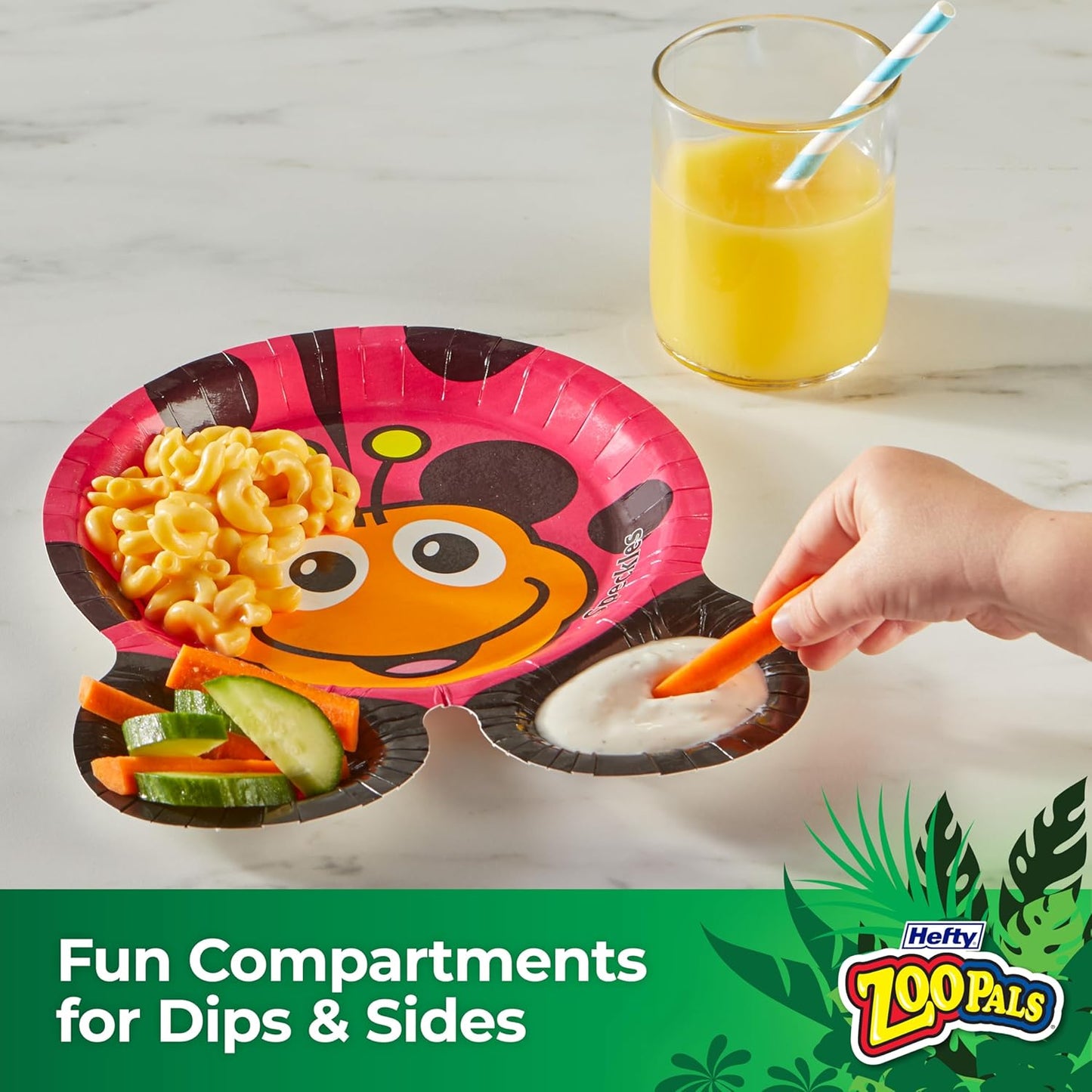 Hefty Zoo Pals Party Edition Paper Plates for Kids, Assorted Animal Designs, 7.75 Inches with Two Dipping Compartments, Multi-Color, 20 Count