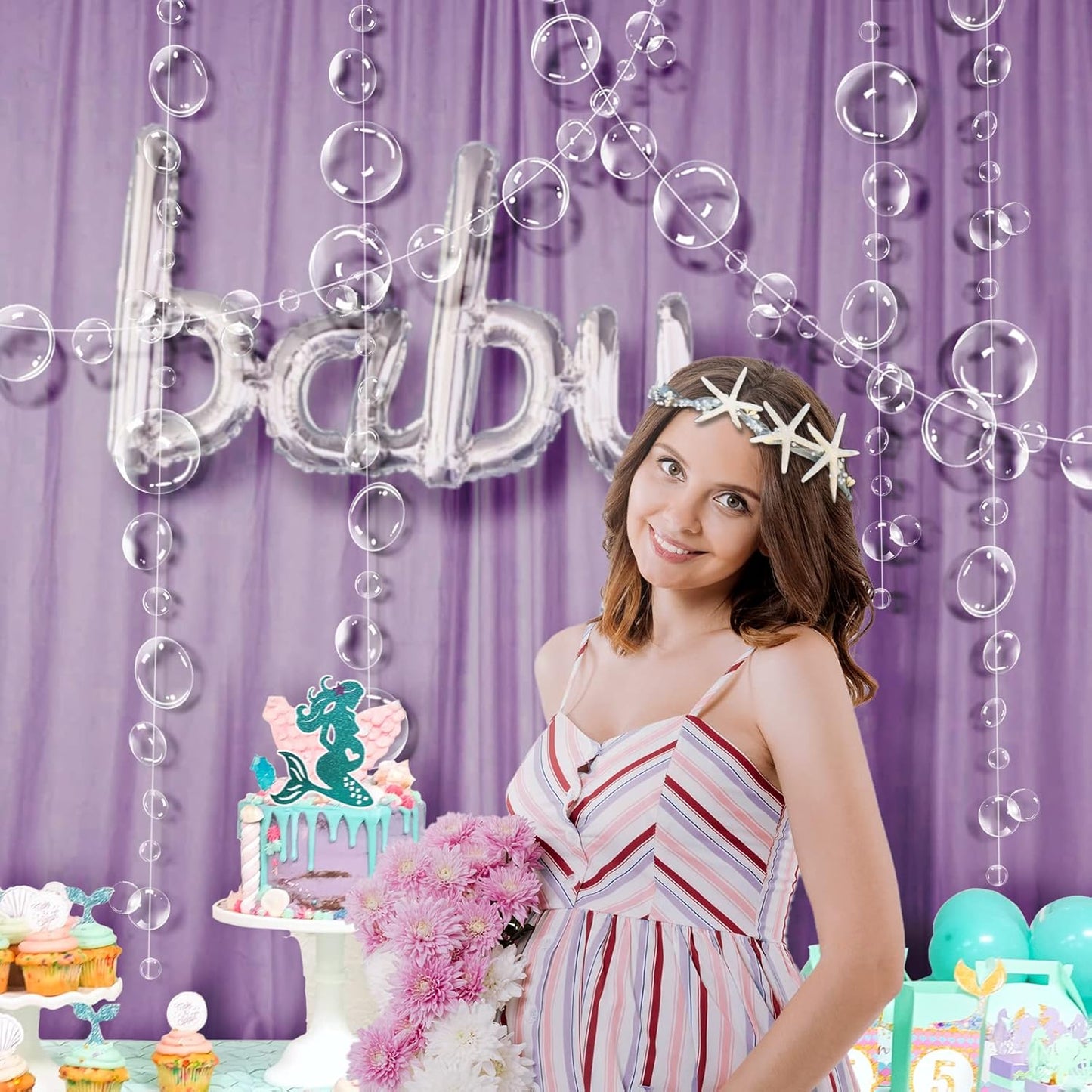 Decor365 Under the Sea Party Decorations White Bubble Garlands Little Mermaid Birthday Decorations Bday Hanging Streamer Beach Banner Decor Underwater Backdrop Kids Ocean Party Supplies