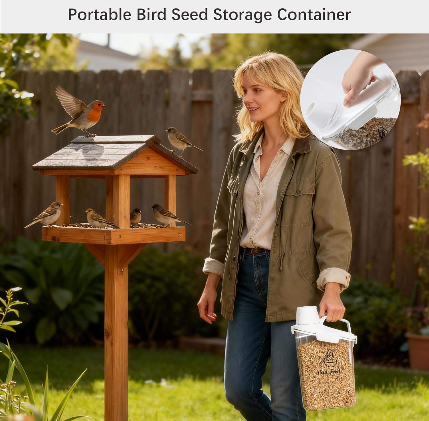 Bird Seed Storage Container Portable-3 Qt/2.8 L Clear Pet Food Contain