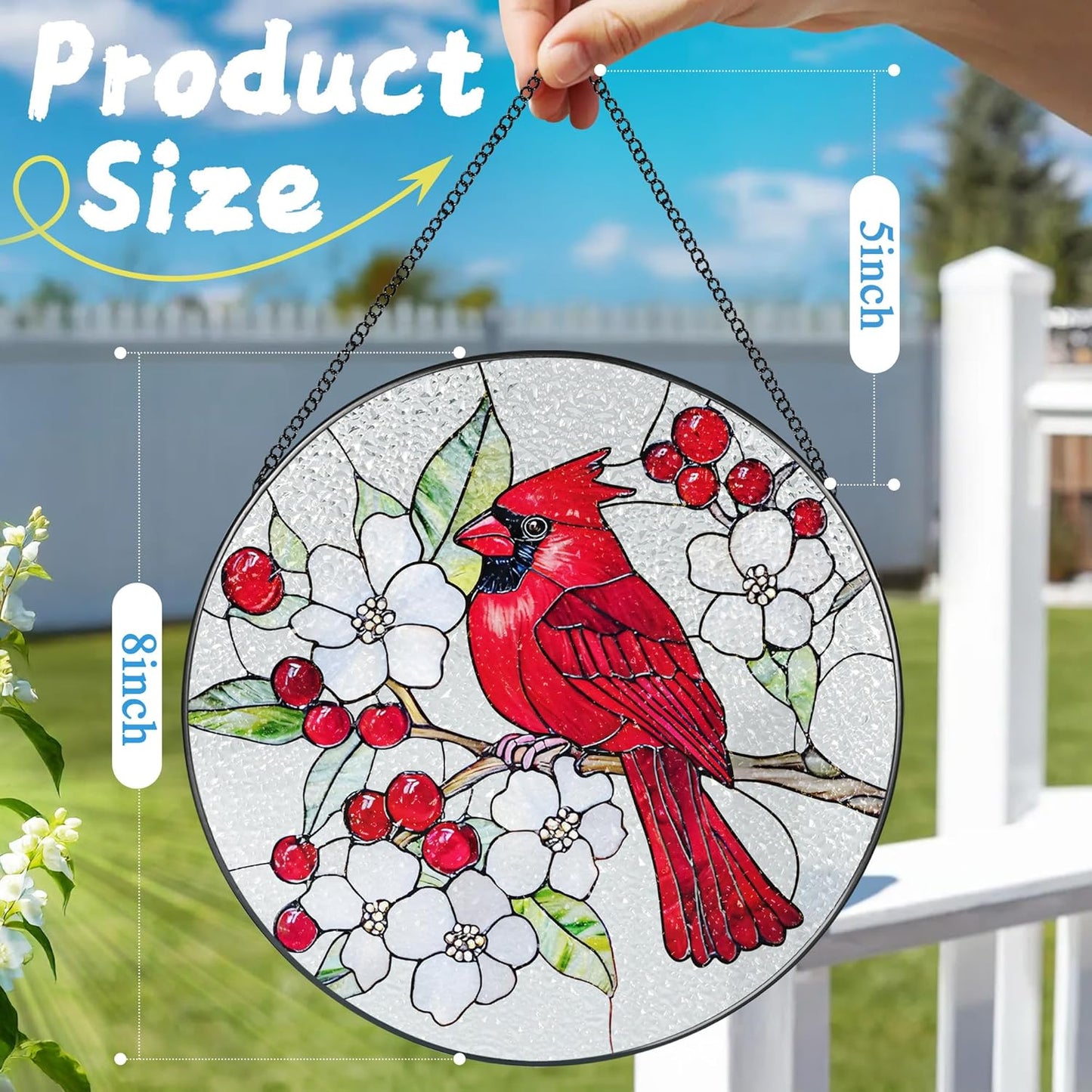 8″ Cardinal Stained Glass Suncatcher, Stained Glass Window Hanging Ornament, Red Bird Decor, Christmas Ornaments | Cardinal Memorial Gifts, Bird Lover Gift, Gifts Ideas