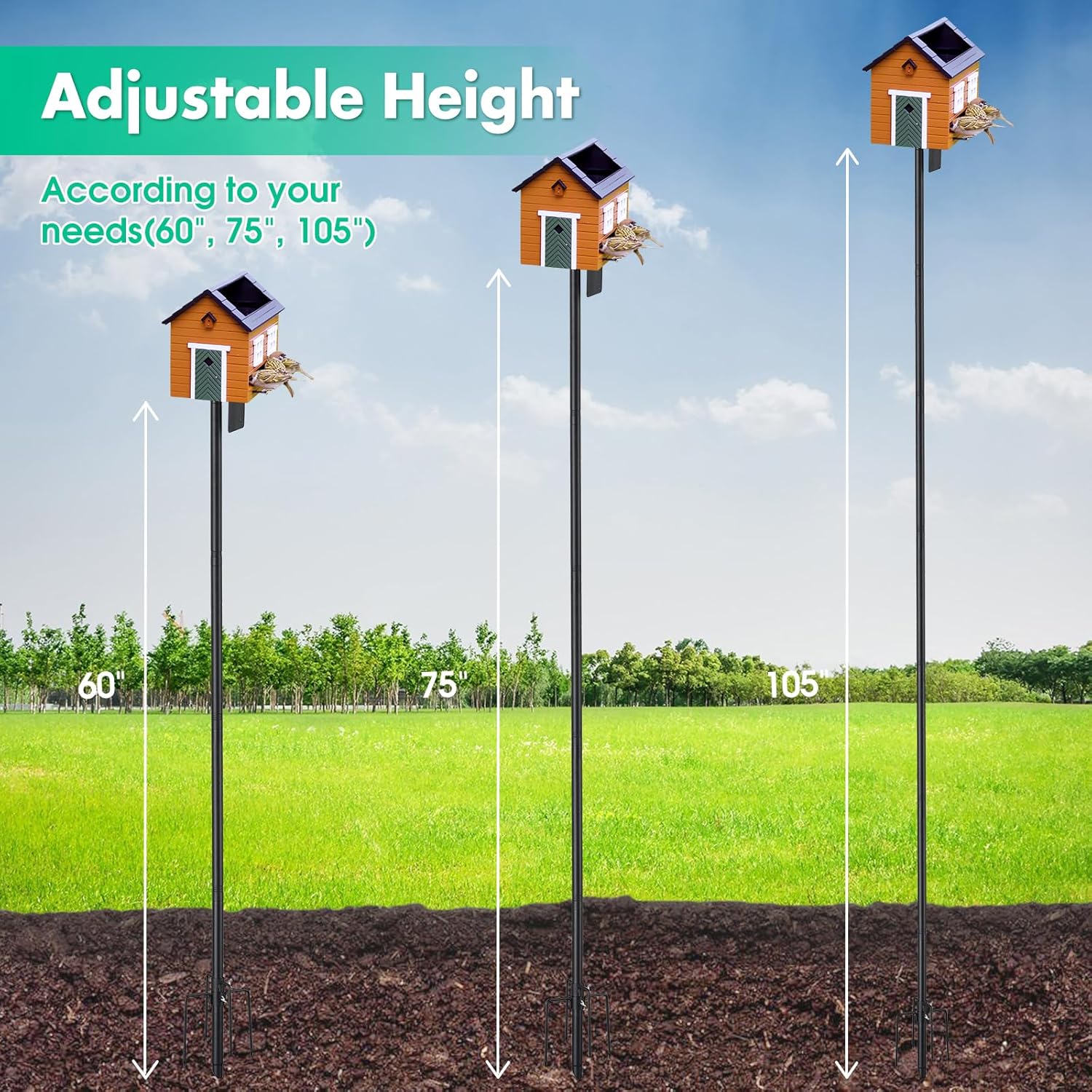 Bird House Pole, 75 Inch Bird Feeder Pole Mount for Outdoors Heavy Dut