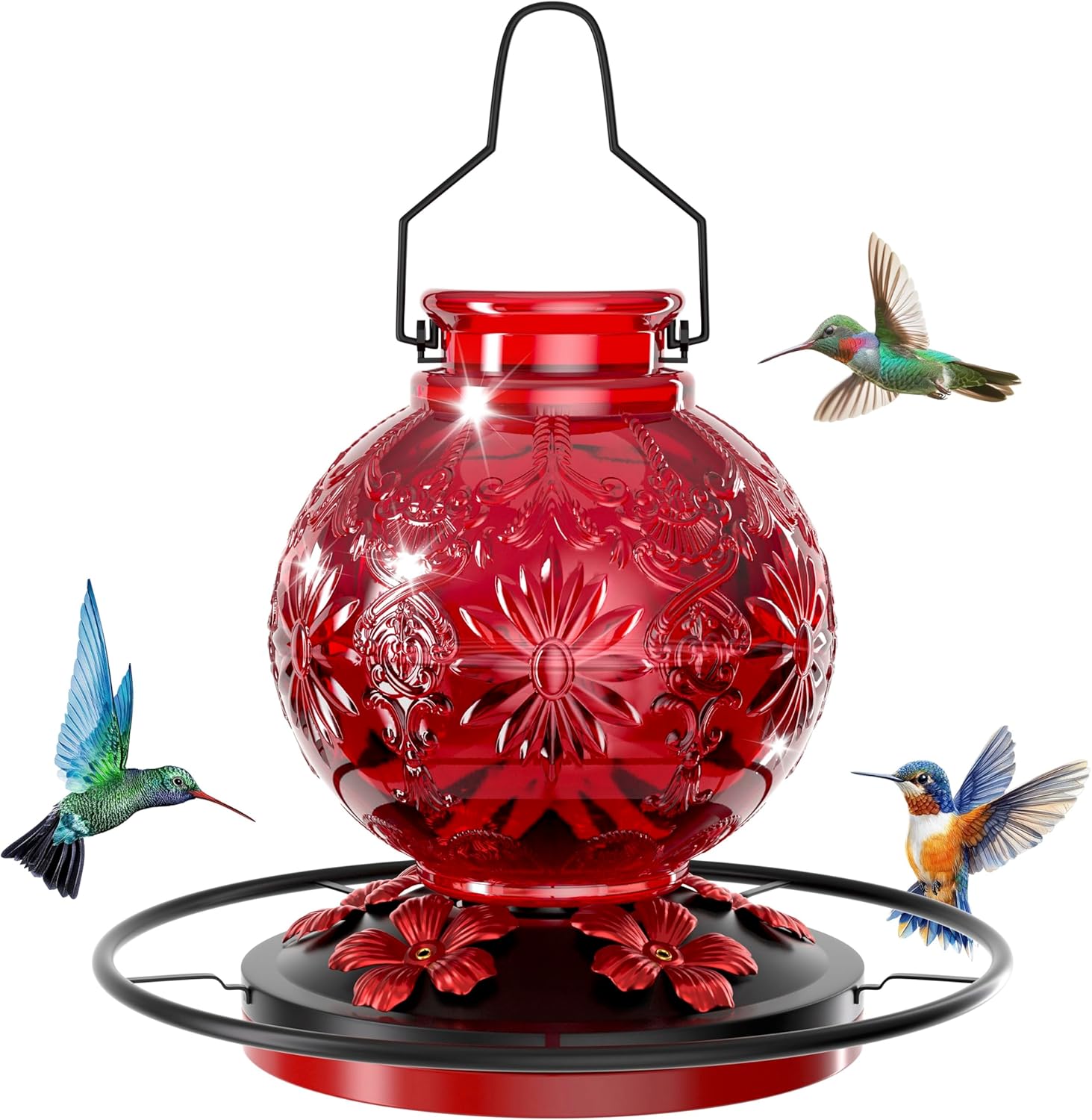 Glass Hummingbird Feeder for Outdoors, 25Oz Large Decorative Hanging H