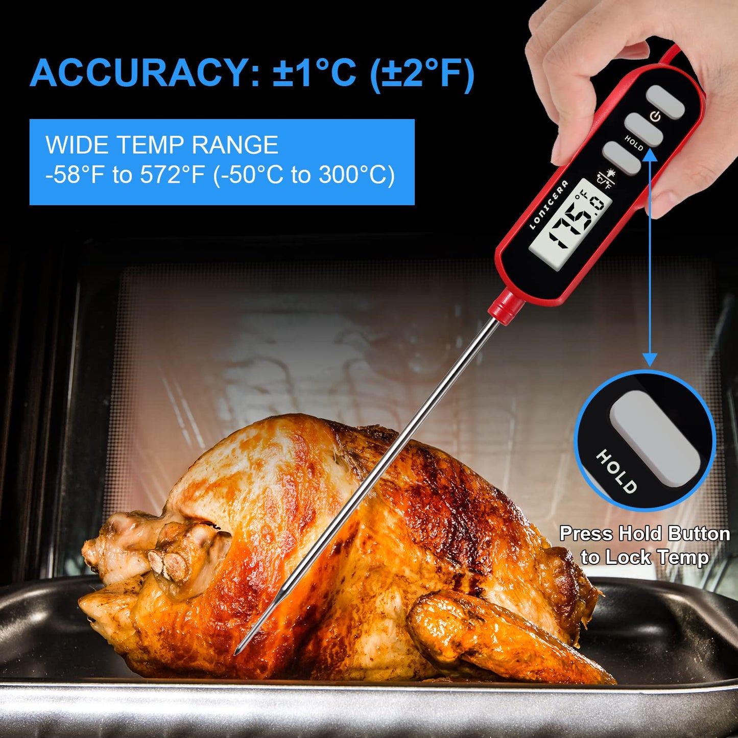 Lonicera Digital Cooking Thermometer for Bread Baking, Food and Water 