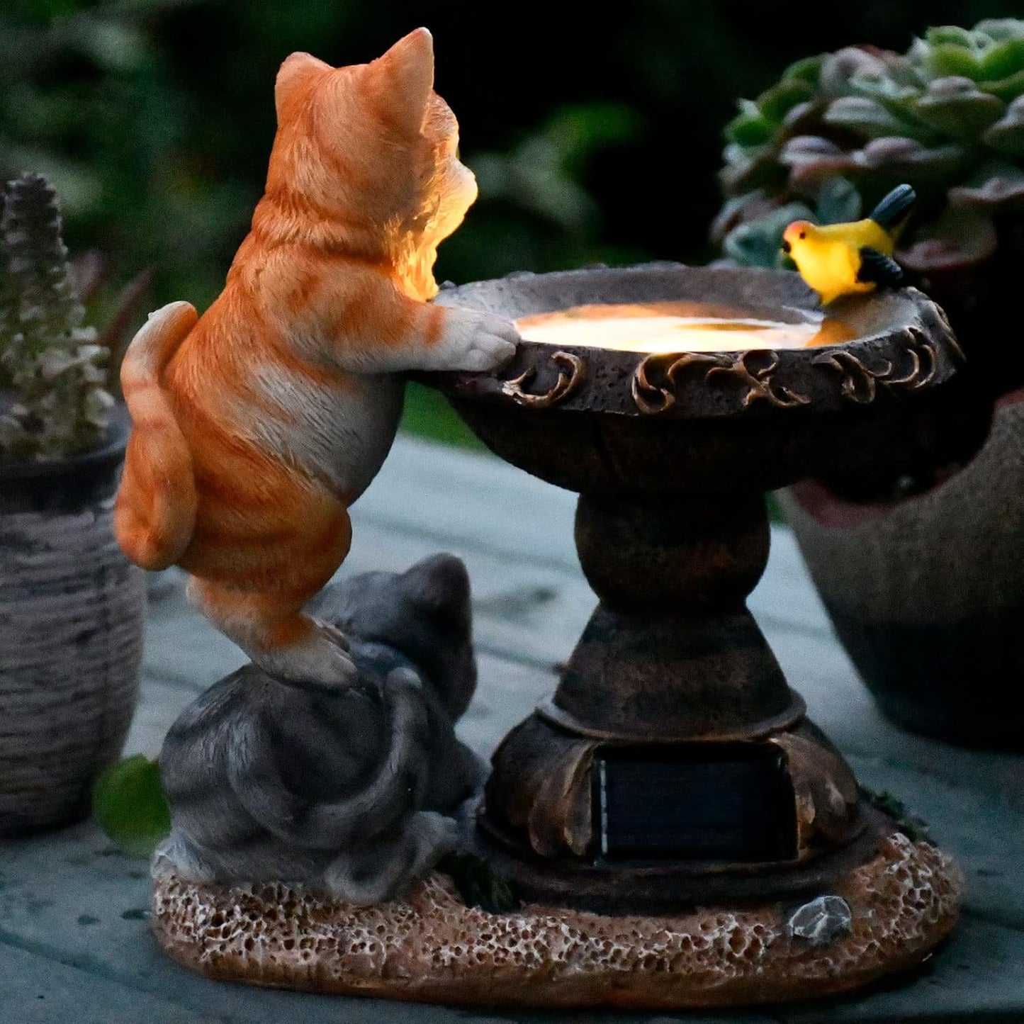 Cat Garden Figurines Outdoor Decor Solar Statue with LED Lights for Pa