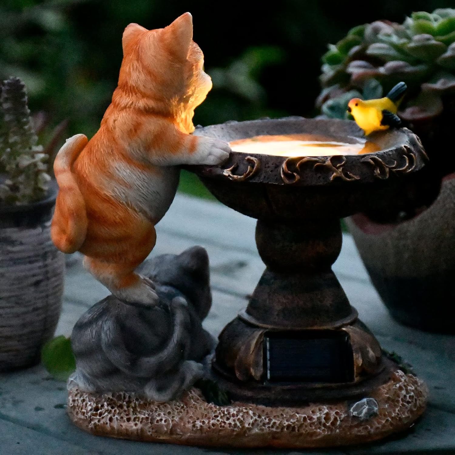 Cat Garden Figurines Outdoor Decor Solar Statue with LED Lights for Pa