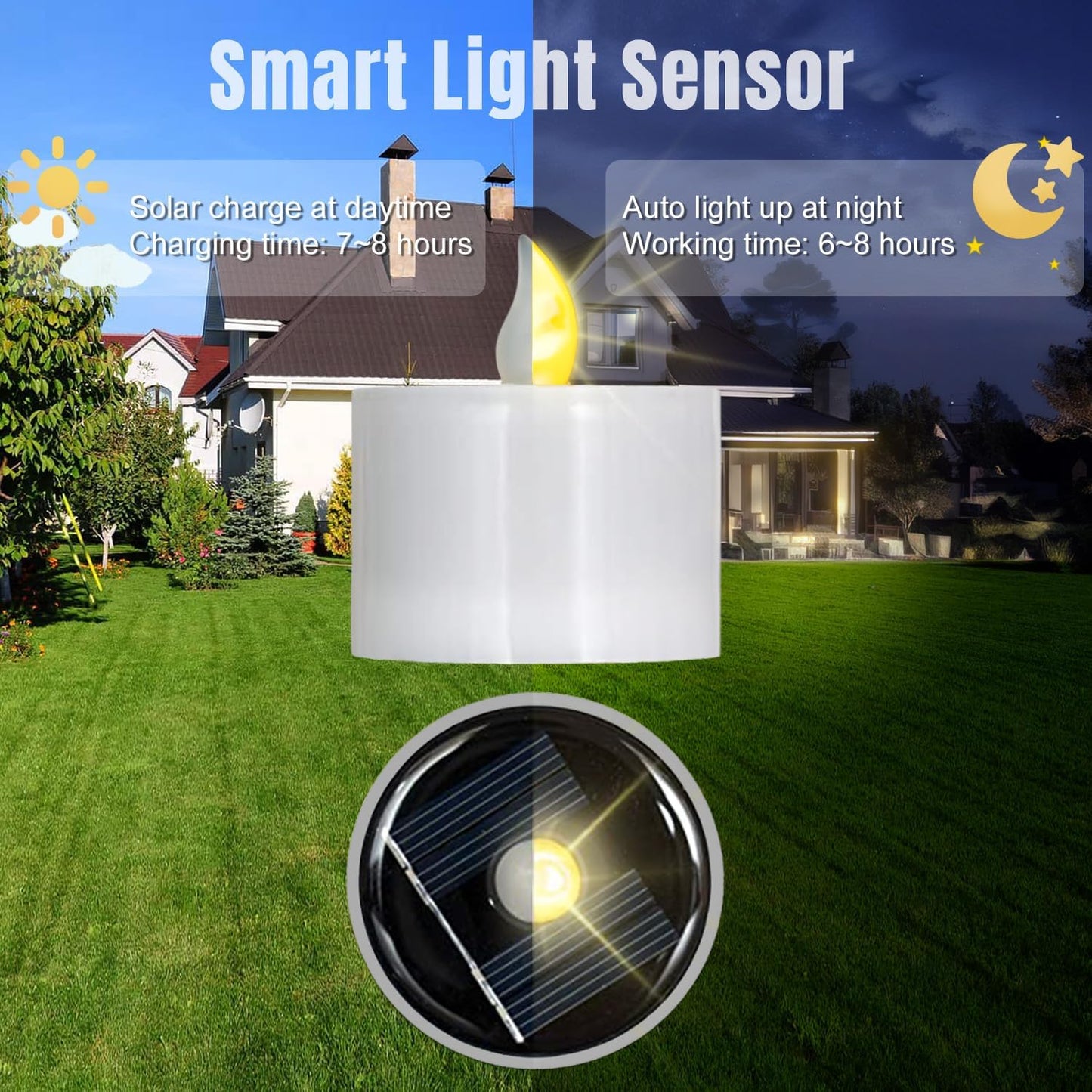 SingTok 6 PCS Solar Powered Outdoor LED Tea Lights, Waterproof Rechargeable Flameless Flickering Votive Candle Battery Operated for Garden Decorations