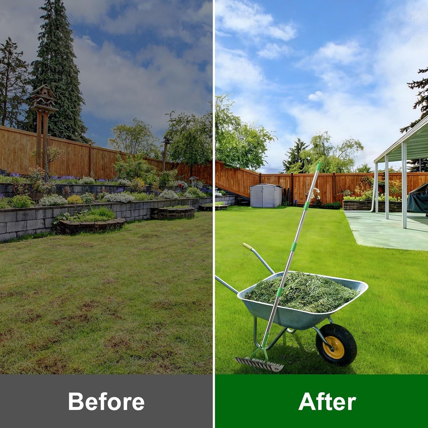 Heavy Duty Thatch Rake for Lawns - Deep-Clean Dethatching Rake for Dea
