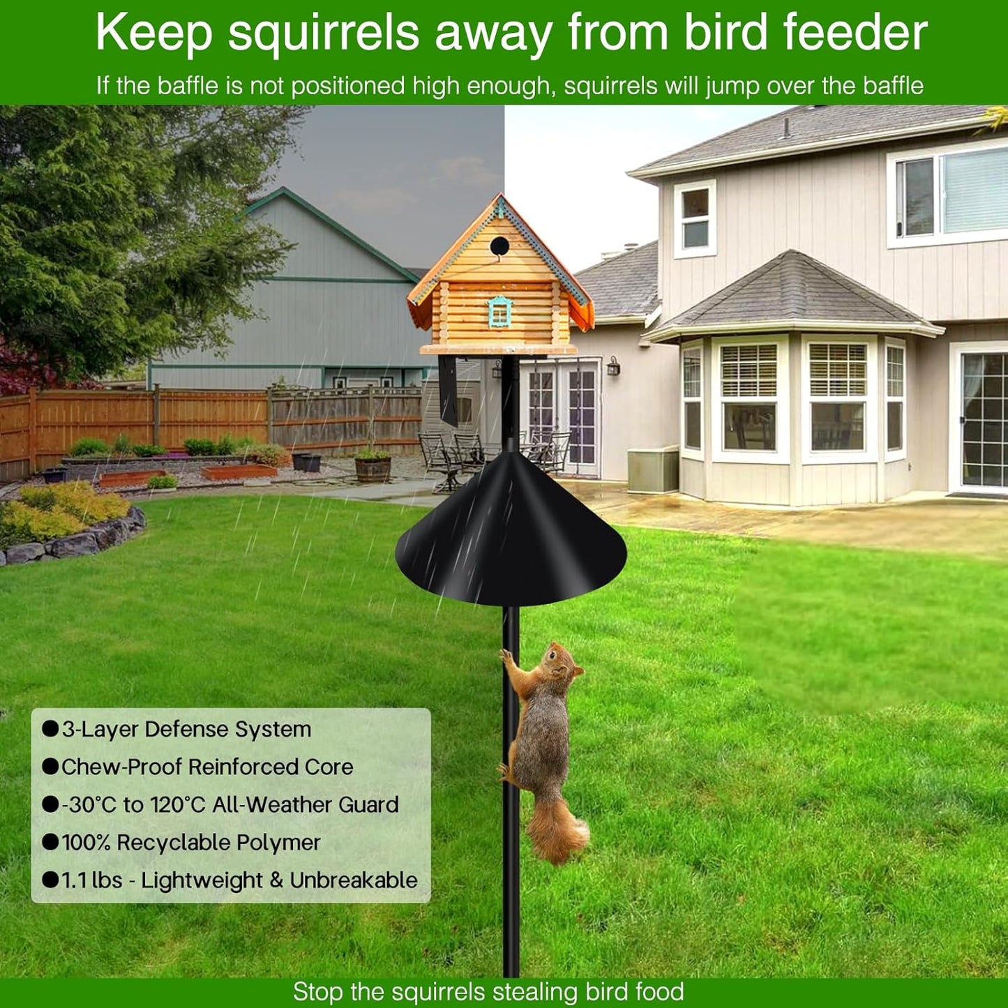 Wider Squirrel Baffle for Bird Feeder Pole, Raccoons Rodents Guard Sto