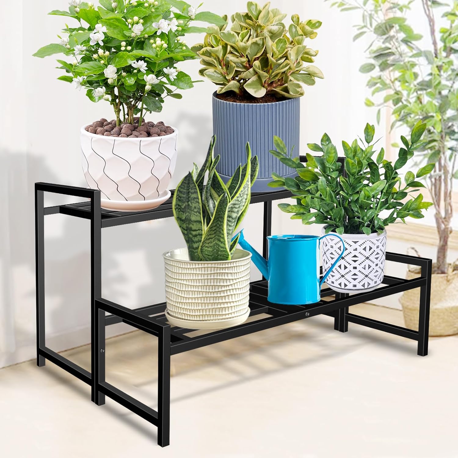 Plant Stand Indoor Outdoor, 2-Tier Wrought Iron Plant Stands, Stackabl