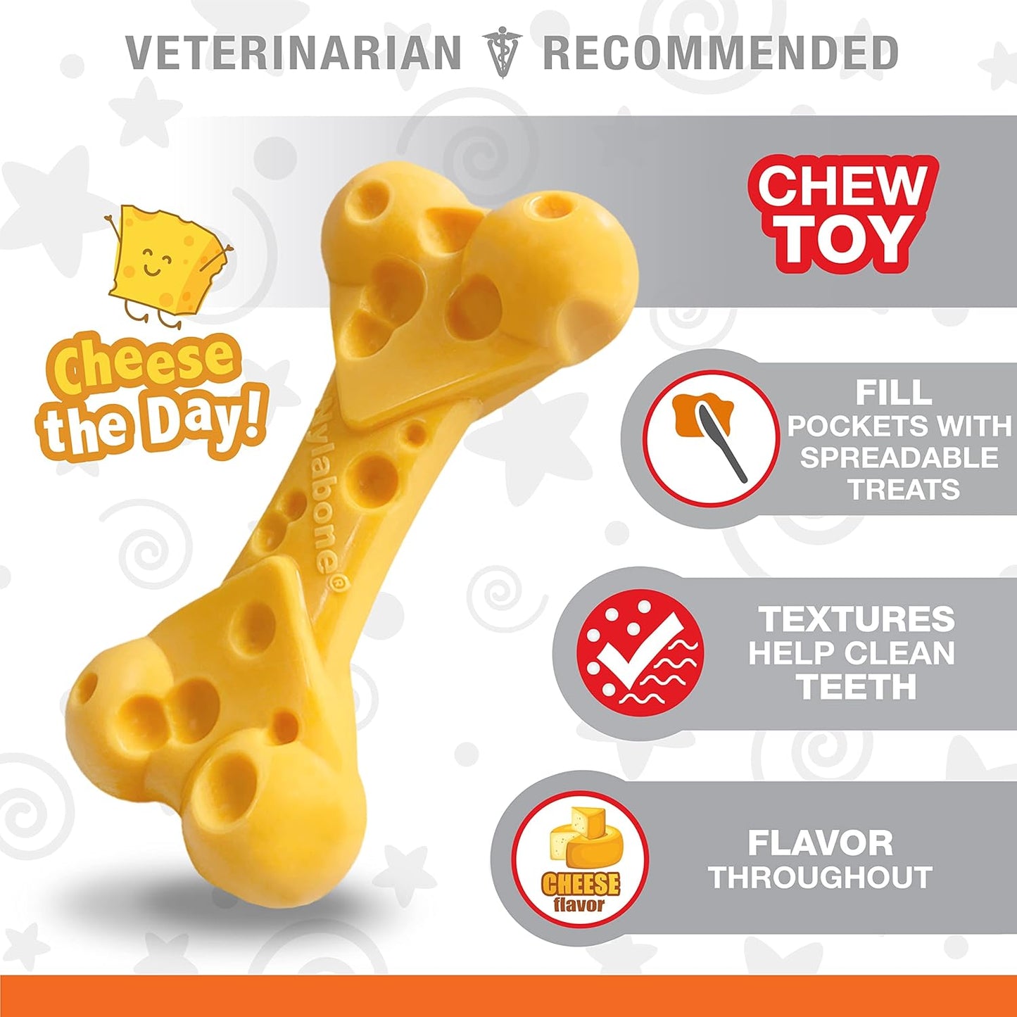 Nylabone Cheese Bone Power Chew Toy for Dogs, Cute Dog Toys for Aggres
