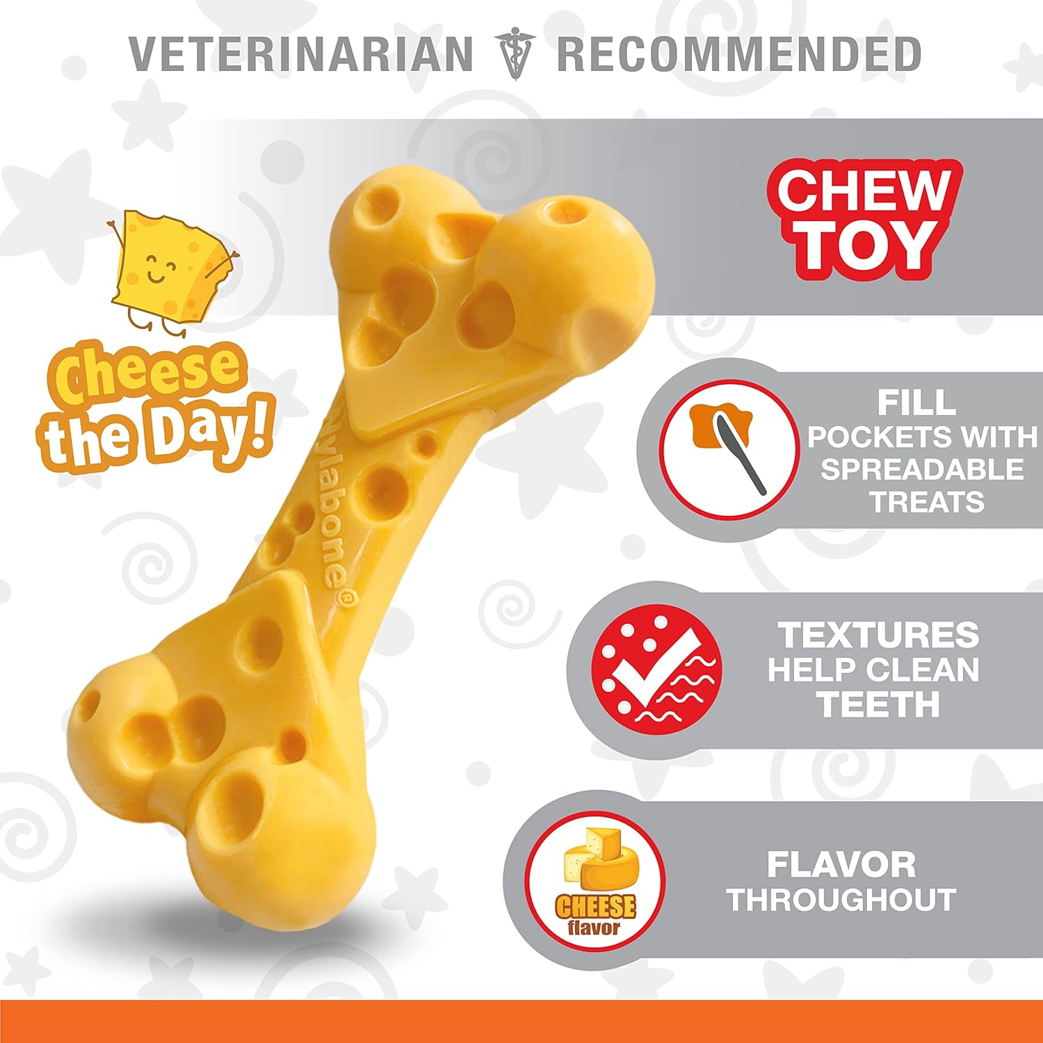 Nylabone Cheese Bone Power Chew Toy for Dogs, Cute Dog Toys for Aggres
