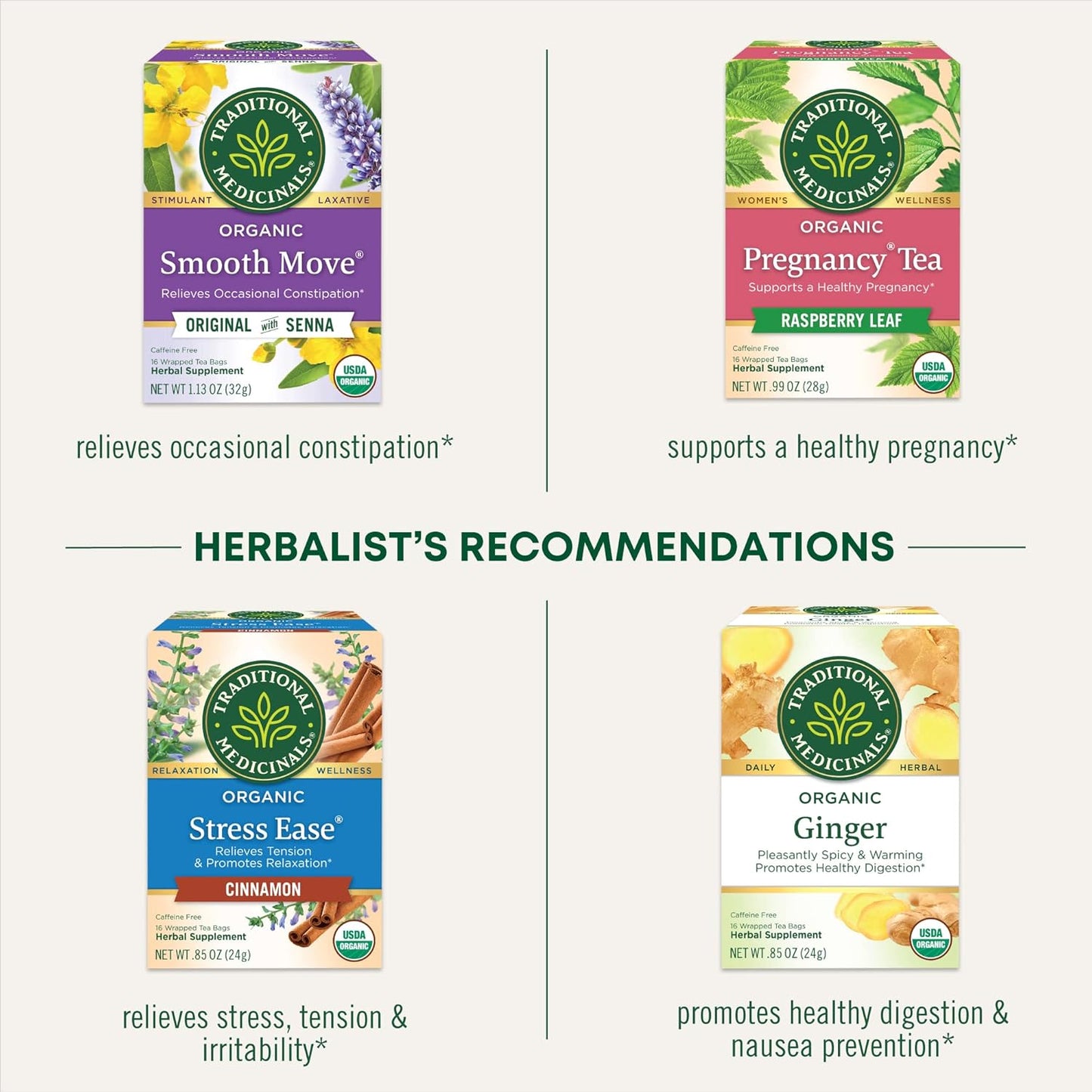 Traditional Medicinals Organic Raspberry Leaf Herbal Tea, Eases Menstr