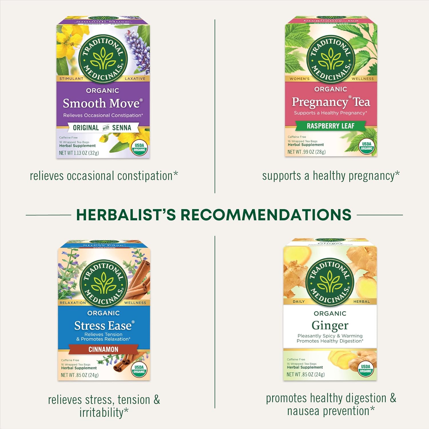 Traditional Medicinals Organic Raspberry Leaf Herbal Tea, Eases Menstr