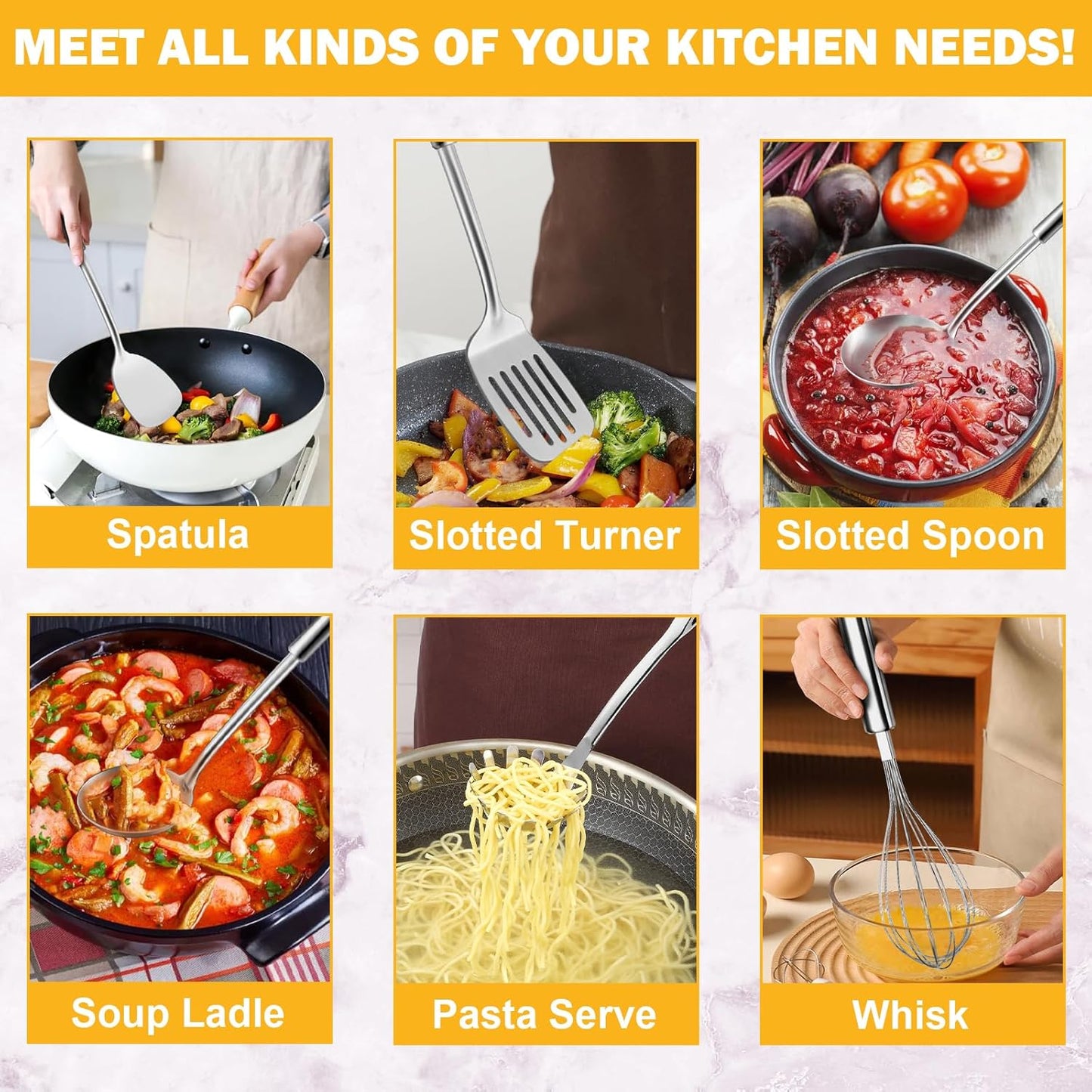 6-Piece Kitchen Cooking Utensils Set, Stainless Steel Kitchen Utensils