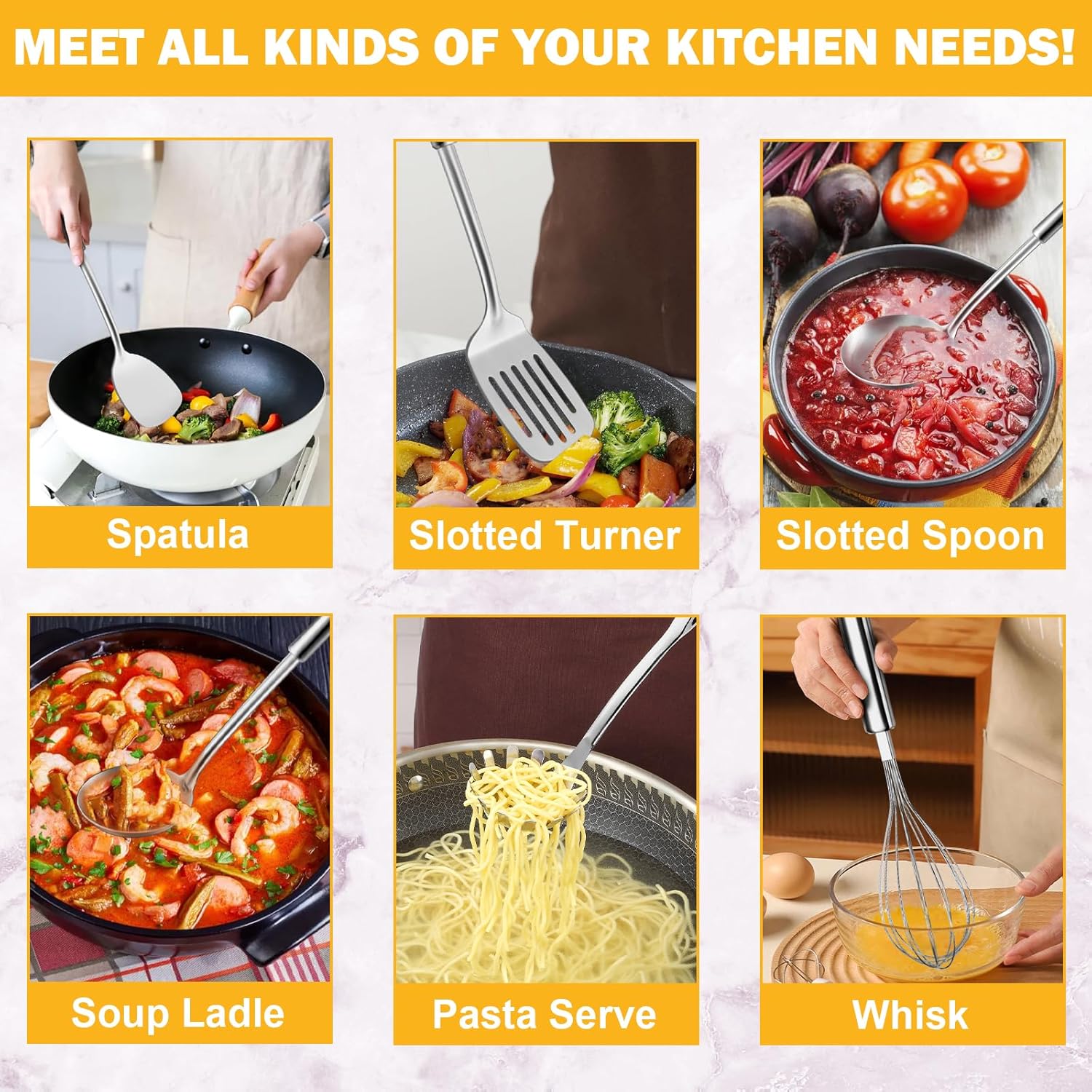 6-Piece Kitchen Cooking Utensils Set, Stainless Steel Kitchen Utensils