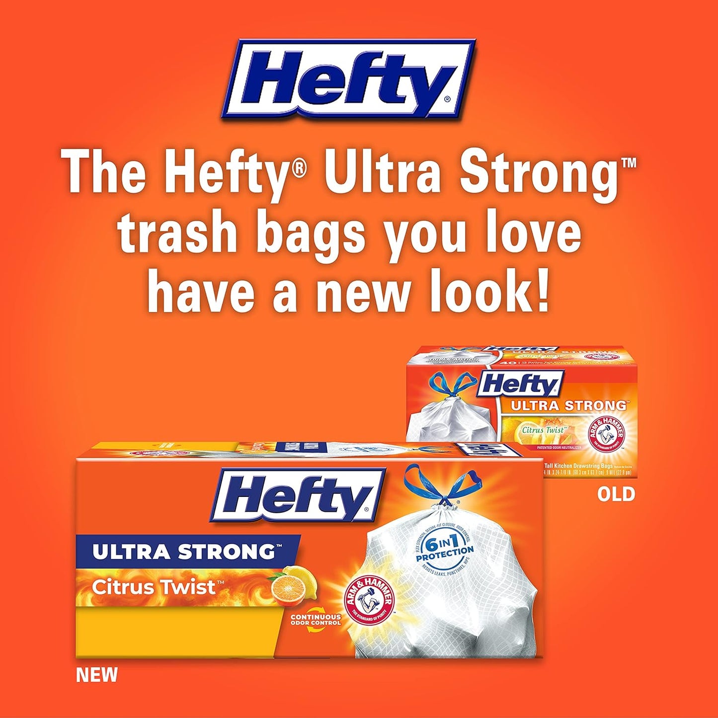 Hefty Ultra Strong Tall Kitchen Trash Bags, Citrus Twist Scent, 13 Gal