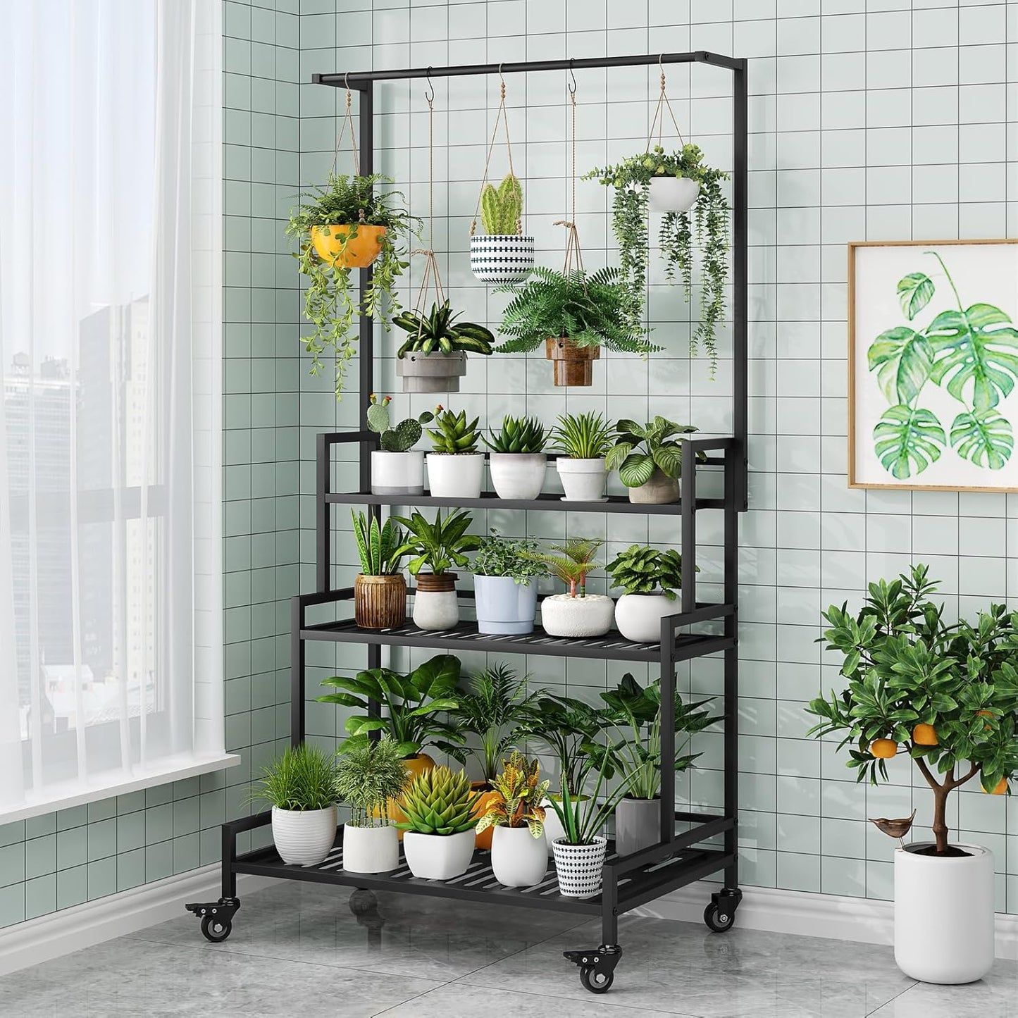 YIZAJIA Plant Stand Indoor 3 Tier Metal Outdoor Tiered Stands Shelf Wi