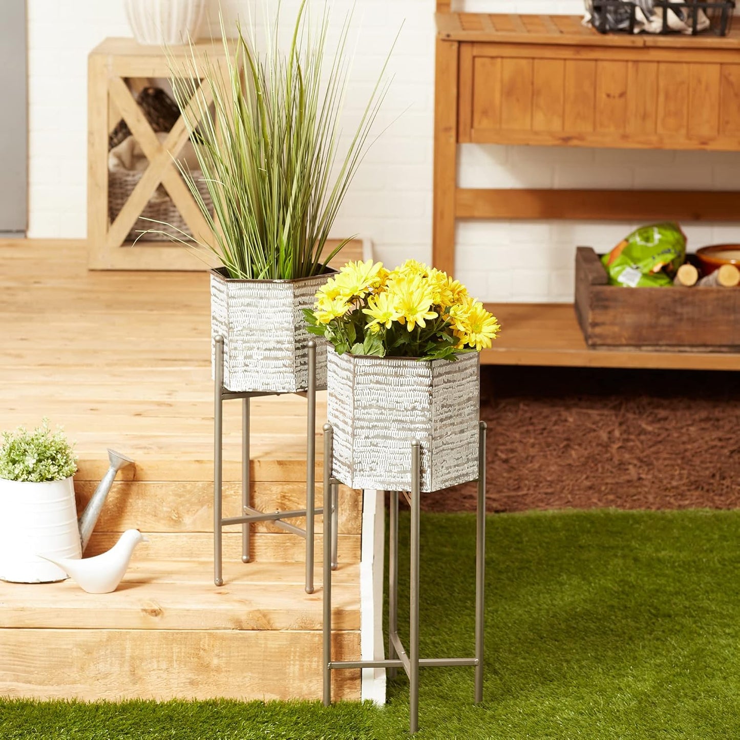 DII Bucket Plant Stand Set Indoor/Outdoor, Large, 10x9.75x24.25; Small