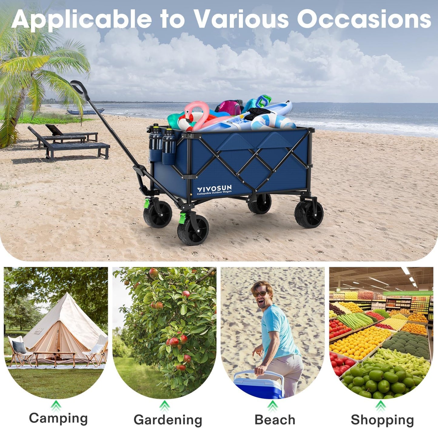 VIVOSUN Collapsible Folding Wagon, Outdoor Utility with Silent All-Ter