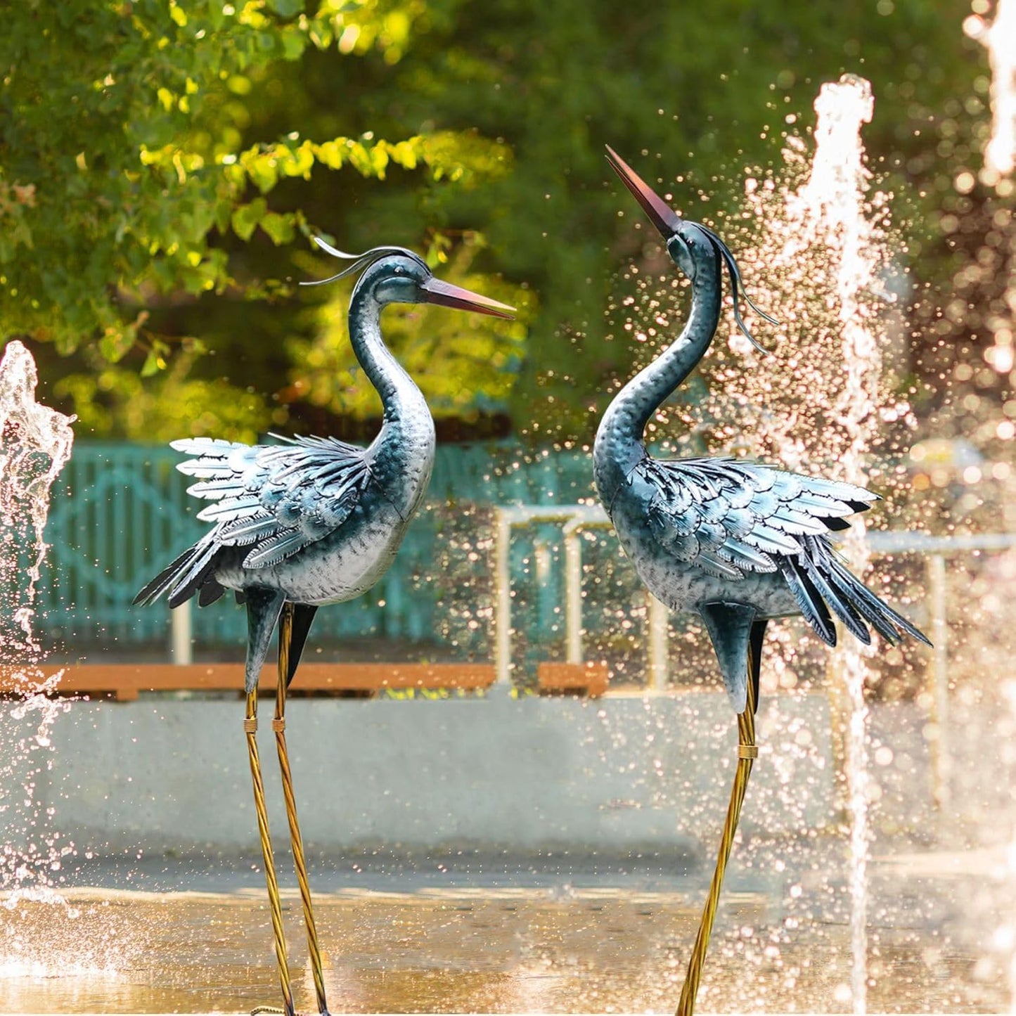 chisheen Large Garden Crane Statues Outdoor Sculptures, Metal Yard Art