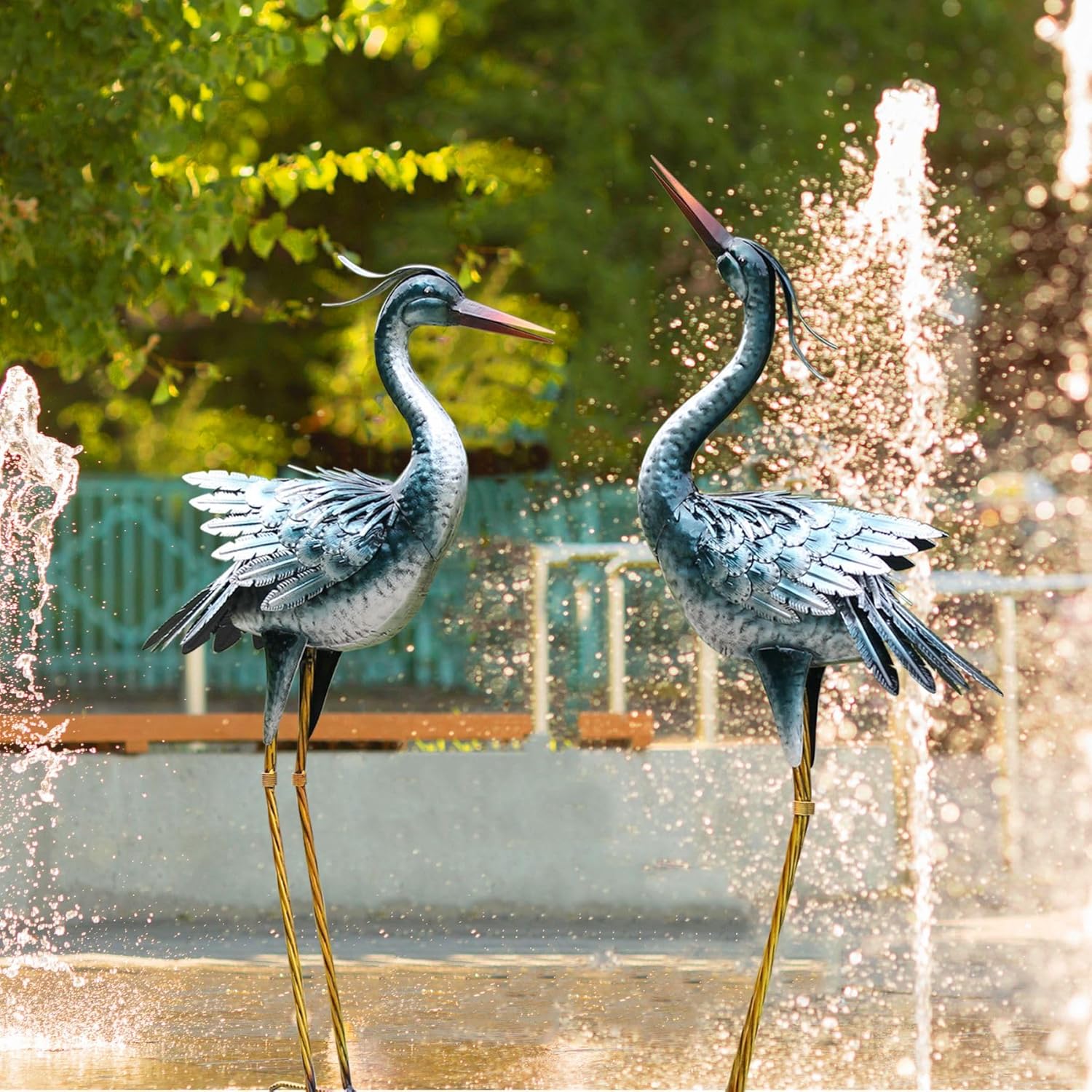 chisheen Large Garden Crane Statues Outdoor Sculptures, Metal Yard Art