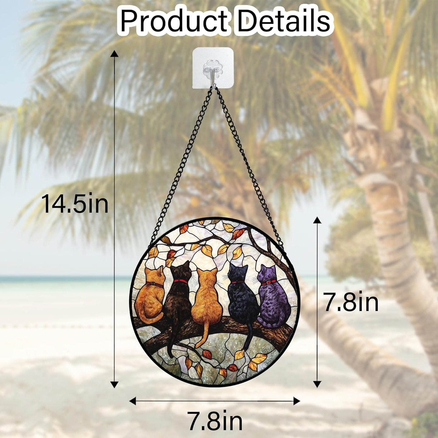 Stained Glass Window Hanging - 5 Cats on a Branch Suncatcher for Windo