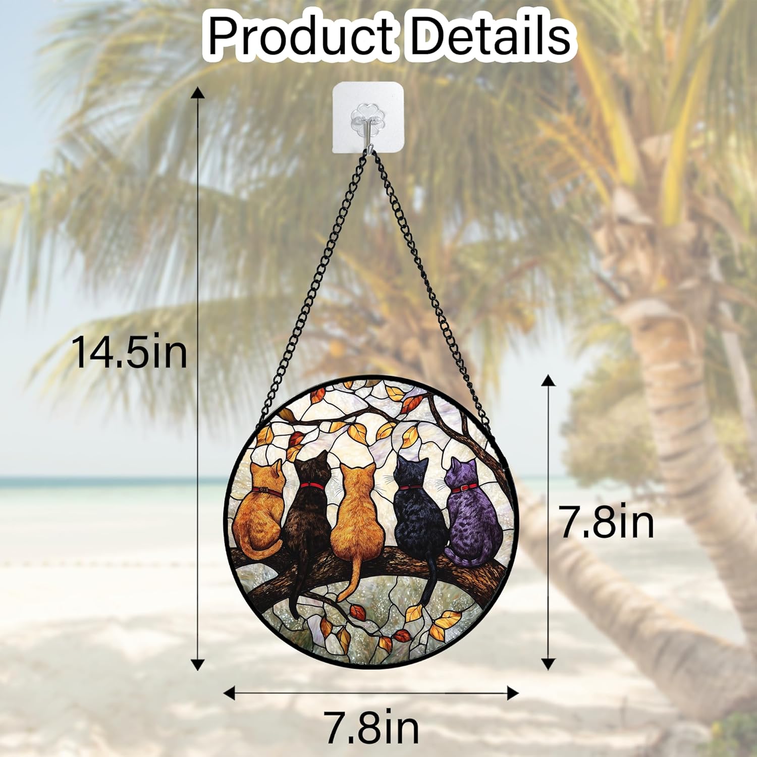 Stained Glass Window Hanging - 5 Cats on a Branch Suncatcher for Windo