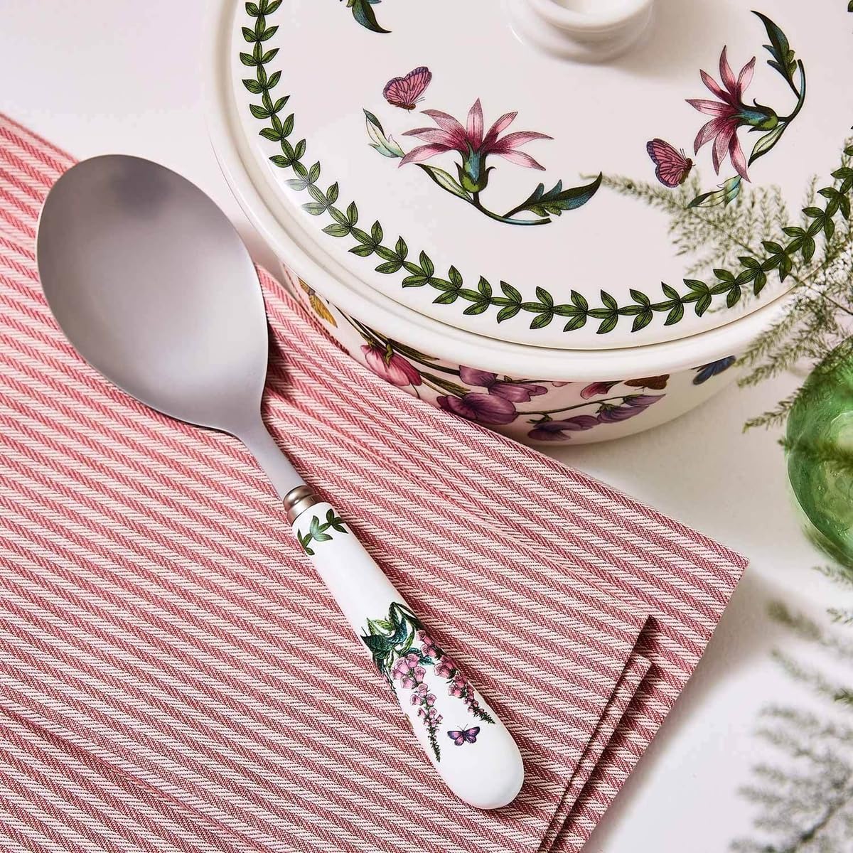 Portmeirion Botanic Garden 10" Serving Spoon, Foxglove Motif - Porcelain Handle & Stainless Steel, Chip-Resistant Glaze - Ideal Kitchen Tool for Cooking & Serving - Everyday Kitchen Tools