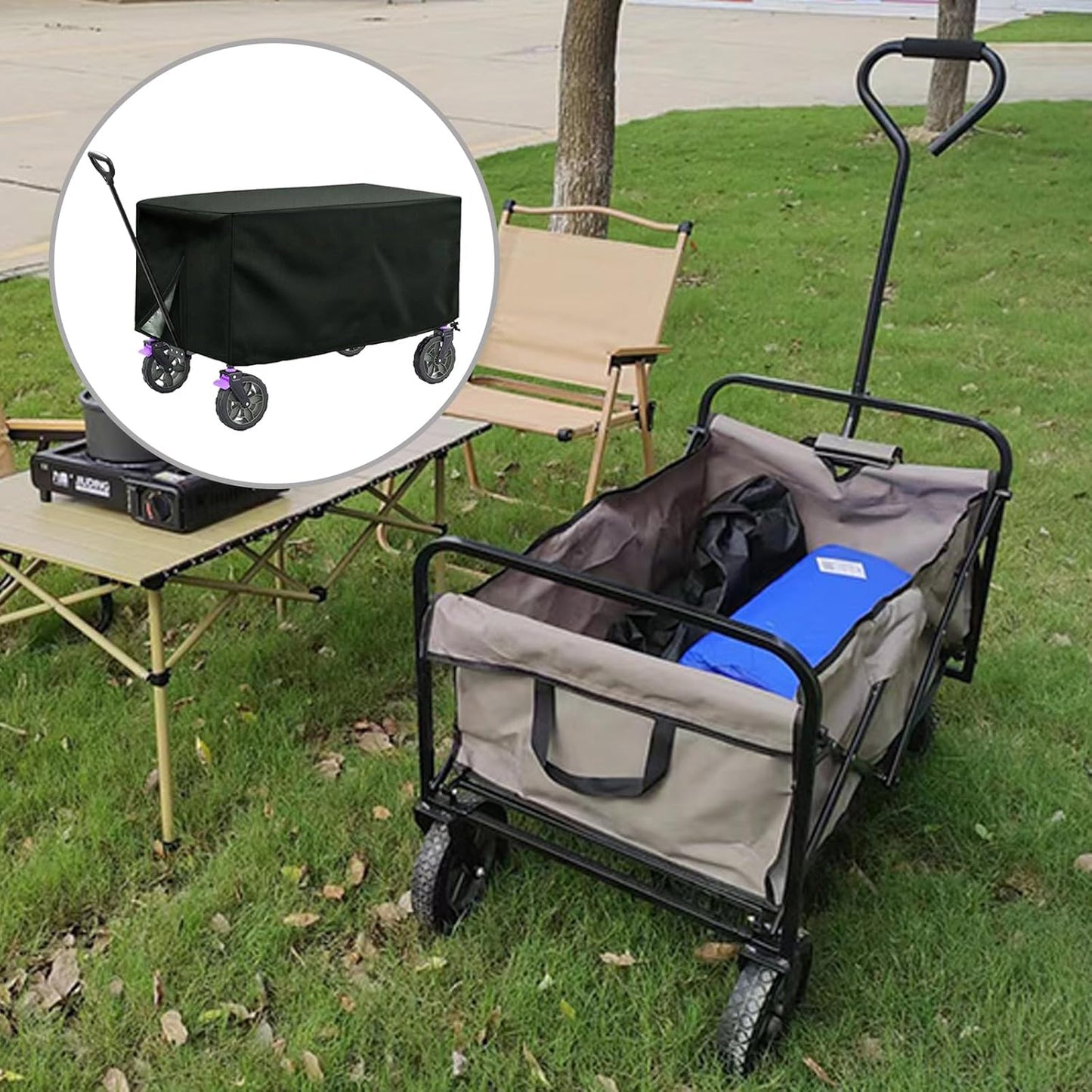 420D Oxford Cloth Waterproof Cover for Folding Garden Wagon Utility Wagon Cart (Black-54" x 22" x 24")