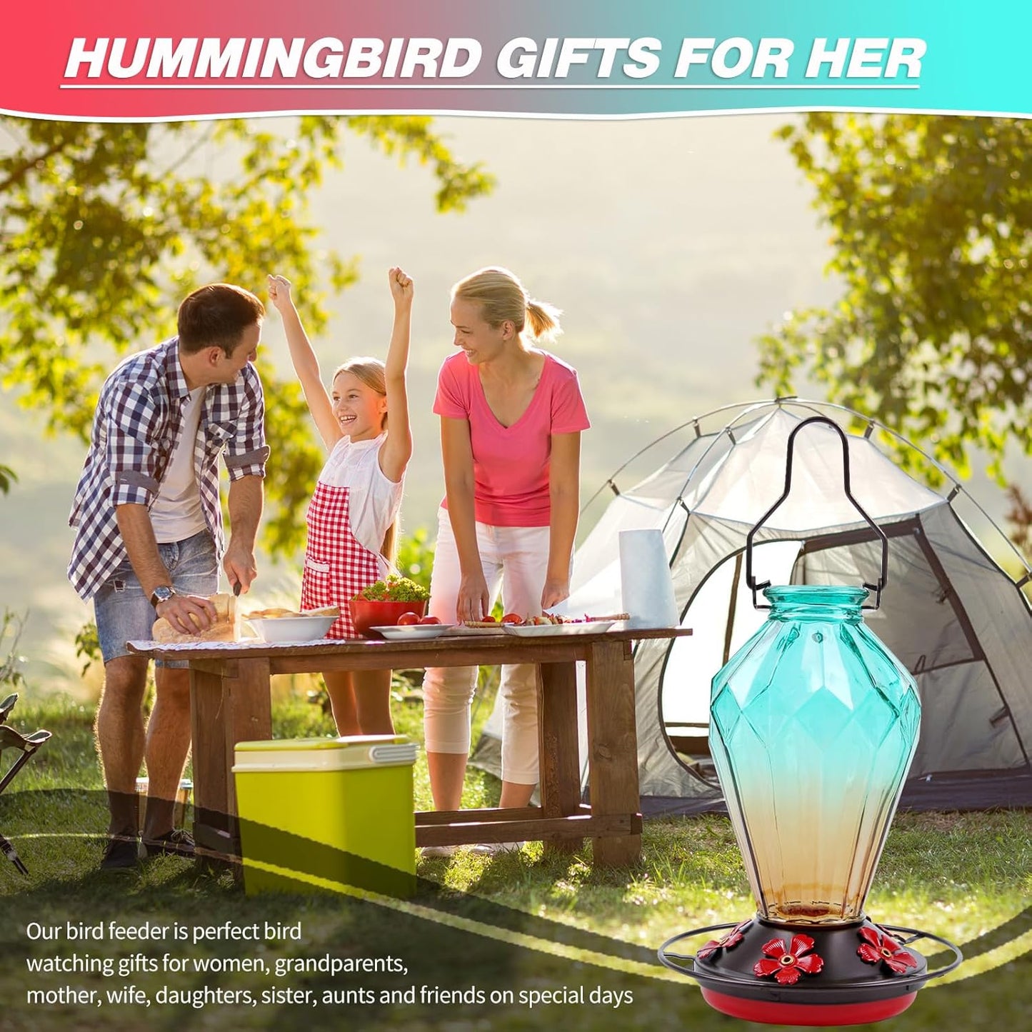 Glass Hummingbird Feeder for Outdoors Hanging, 25Oz Humming Bird Necta