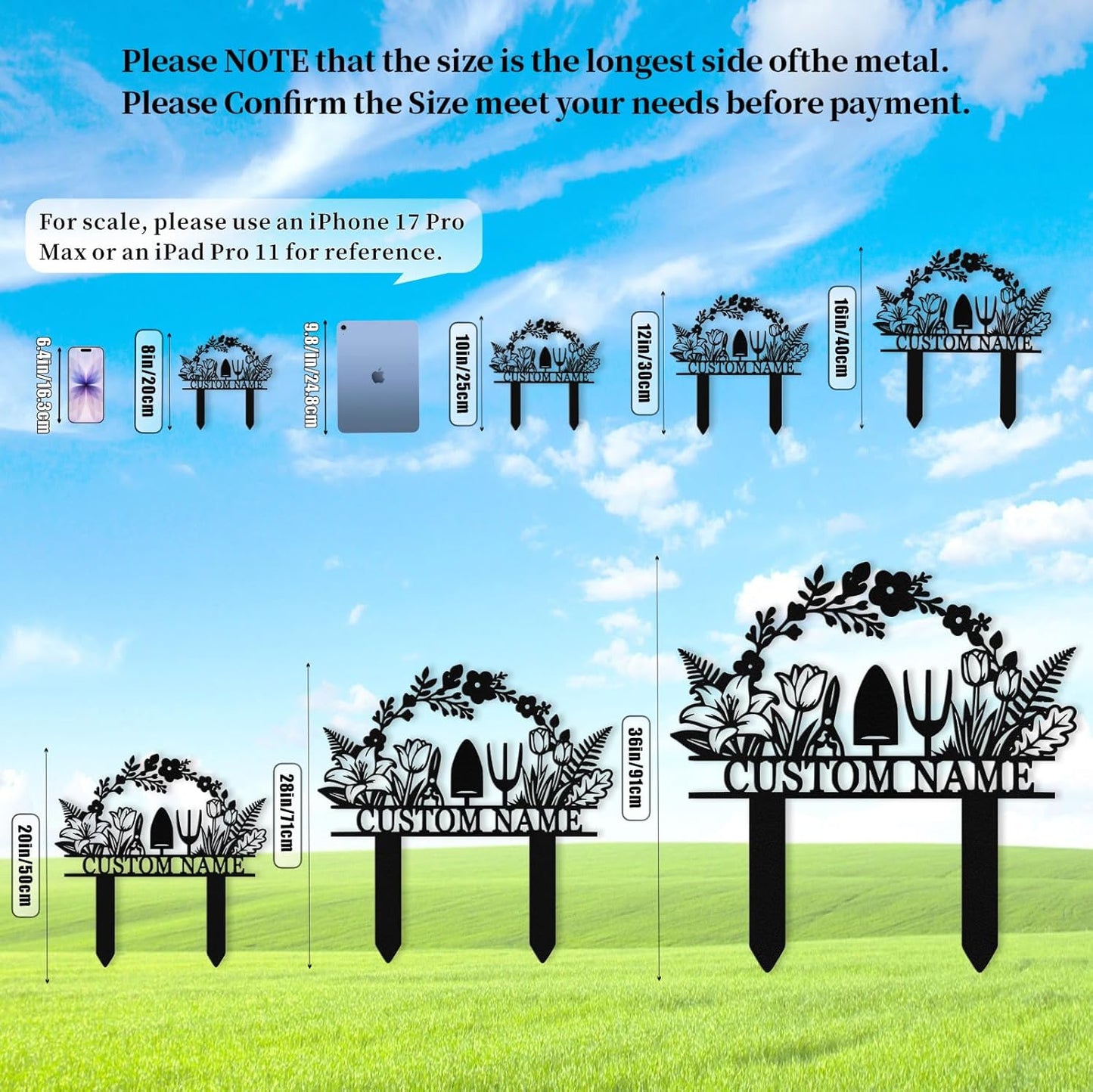 Custom Metal Garden Signs with Stake, Personalized Garden Tools Sign f