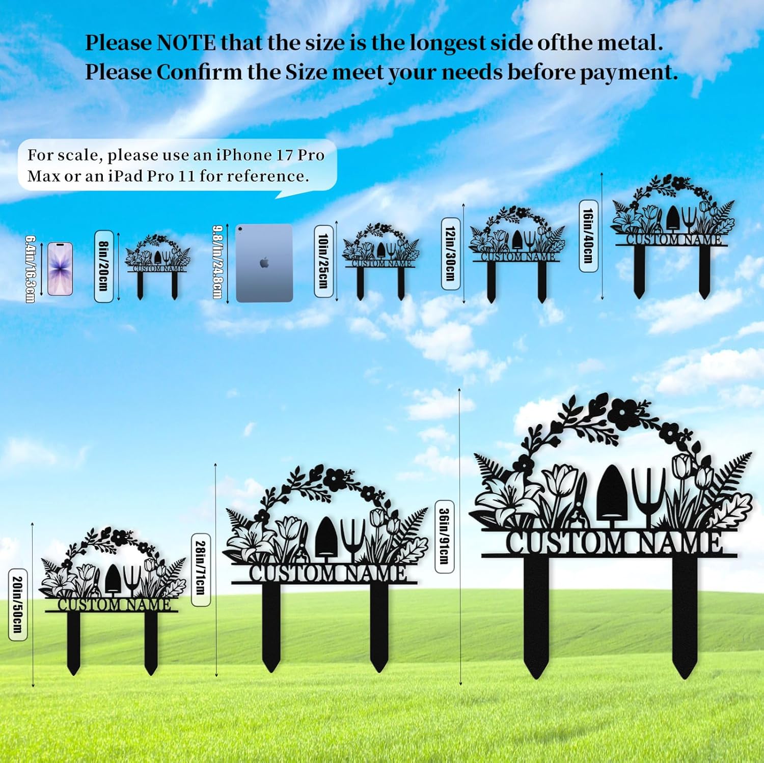 Custom Metal Garden Signs with Stake, Personalized Garden Tools Sign f