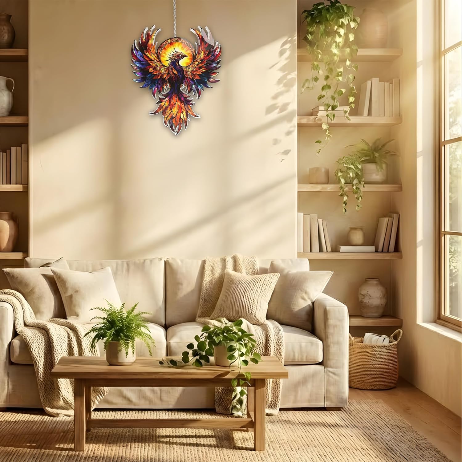 Phoenix Suncatcher Fantasy Red Bird Lover Window Hanging Ornament Acry