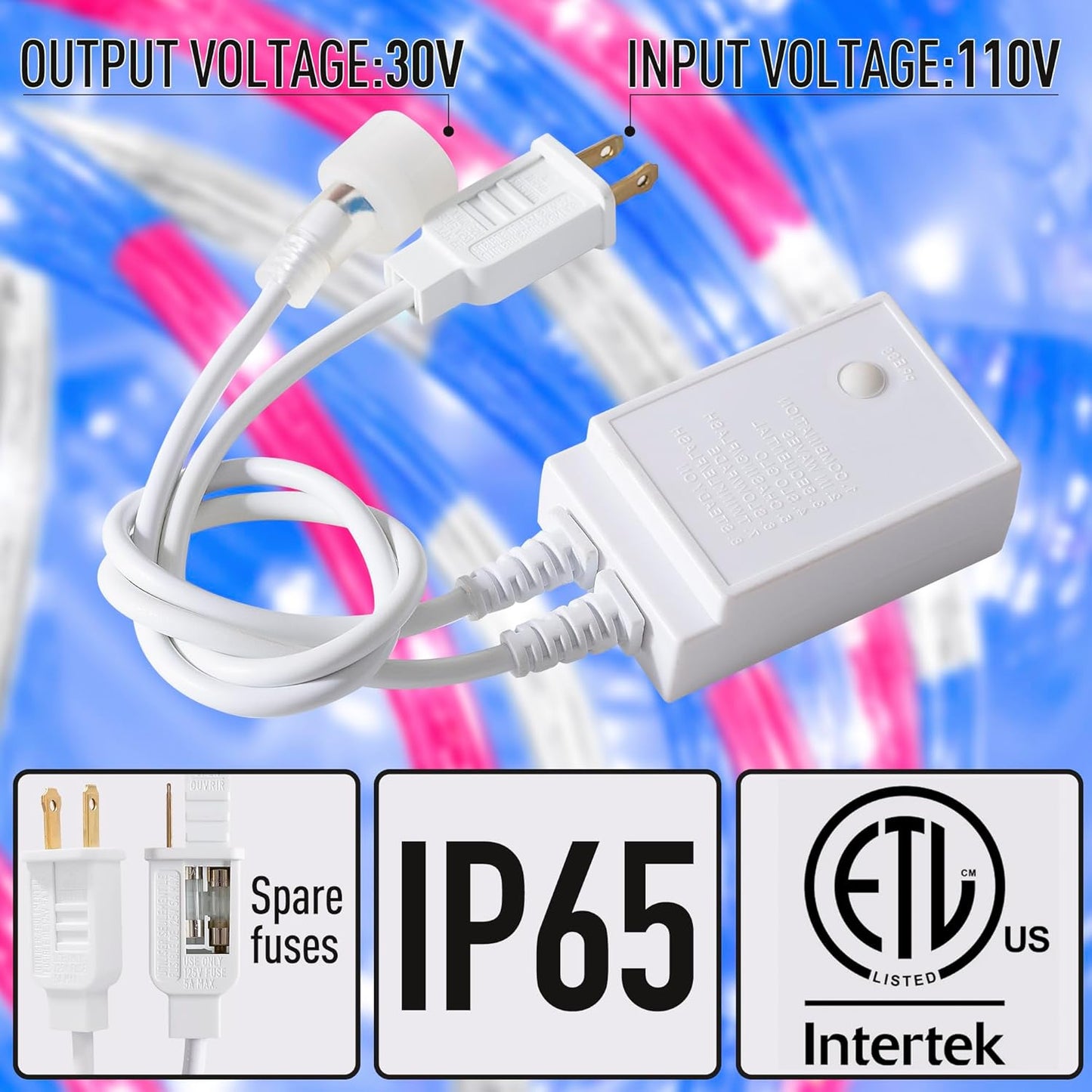 Waterproof LED Rope Lights, Connectable & Flexible with 8 Modes, Outdoor Lighting for Deck, Garden, Pool, Patio & Christmas Decor (Red/Blue/White, 100ft)