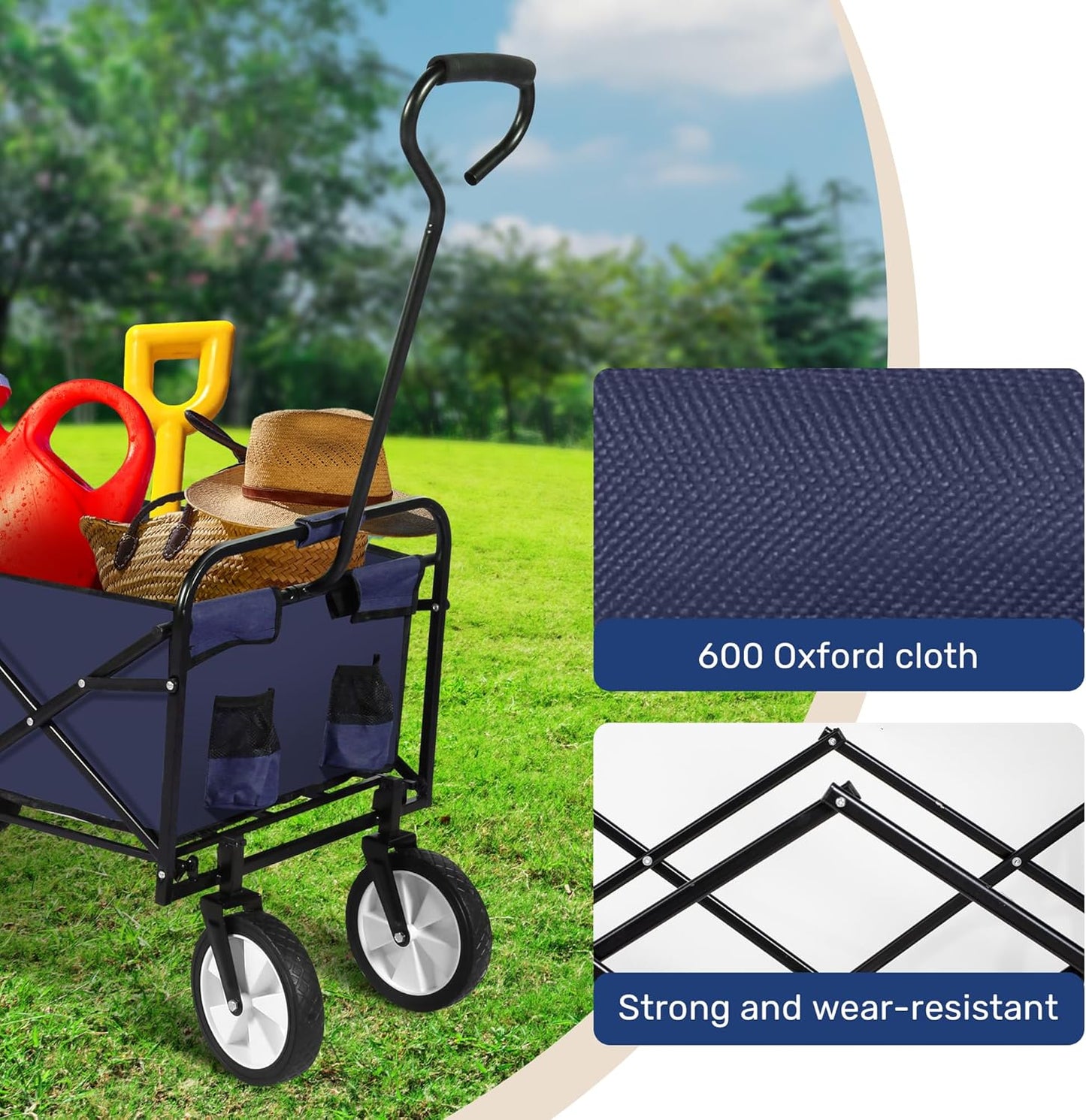 YSSOA Rolling Collapsible Garden Cart Camping Wagon, with 360 Degree S