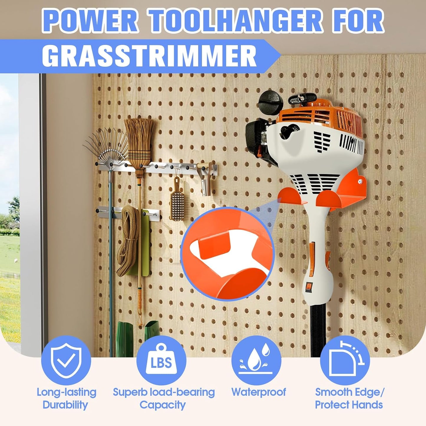 Garage Organizer Trimming Rack Kit, Weed Eater Hanger - Garage Wall Bracket, Suitable for Hanging Storage Tools in Sheds and Gardens (Orange,2 Pack)