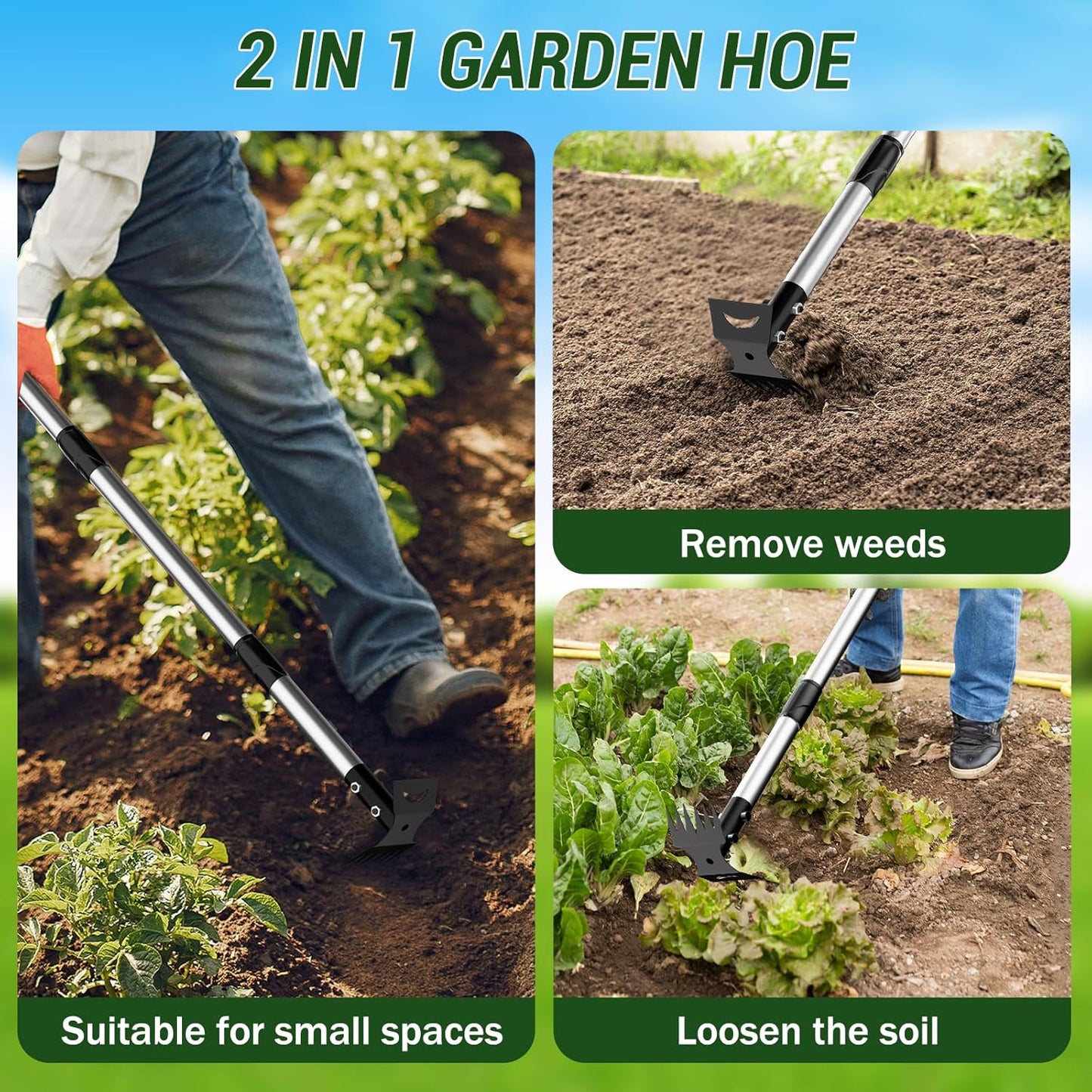 Weed Puller Tool with Long Handle – 2-in-1 Handle Garden Hoe and Weed 