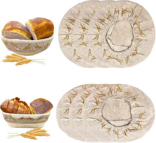 SNAIL GARDEN Bread Proofing Basket Cloth Liner - 3 Oval (10") & 3 Round (9"), Wheat Pattern Reusable Banneton Basket Liners, Linen Cotton Proofing Basket Covers for Bread Making
