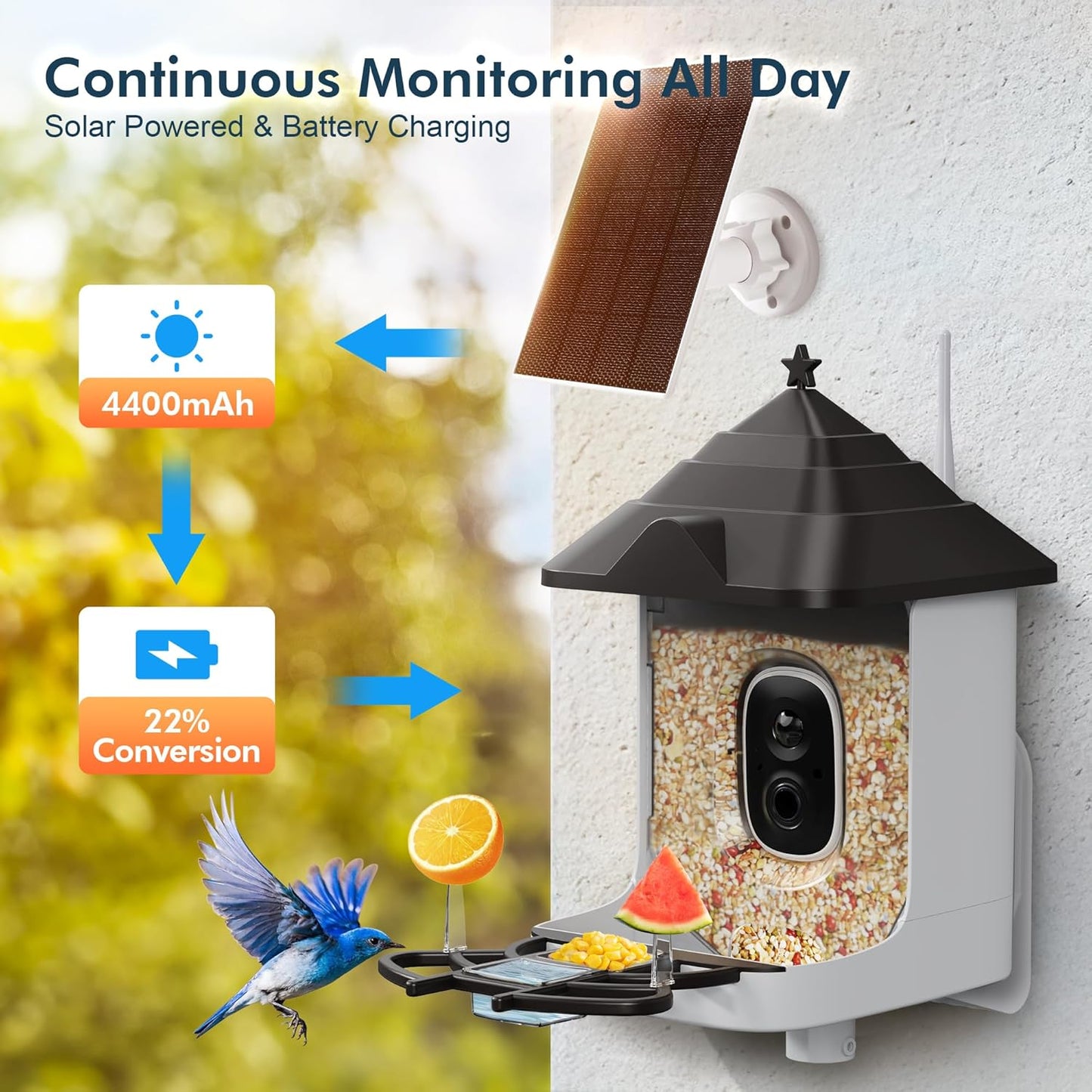 Smart Bird Feeder with Camera Solar Powered, 4K HD Live Video Bird Camera Feeder with AI Identifies,App Control,Instant Arrival Alert,Auto Capture,Motion Detection,IP65 Waterproof Bird House