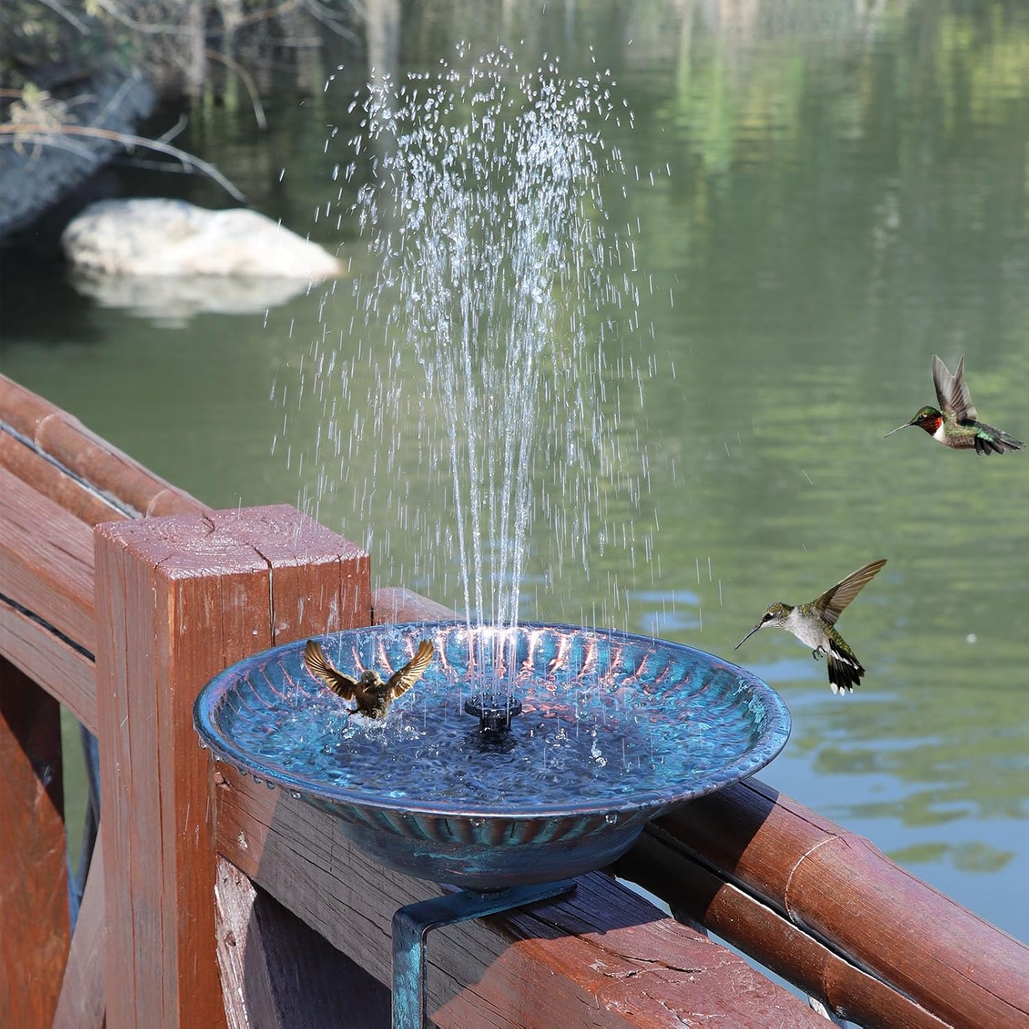 Solar Bird Bath,Deck Bird Bath with Solar Fountain,Metal Bird Bath Bub