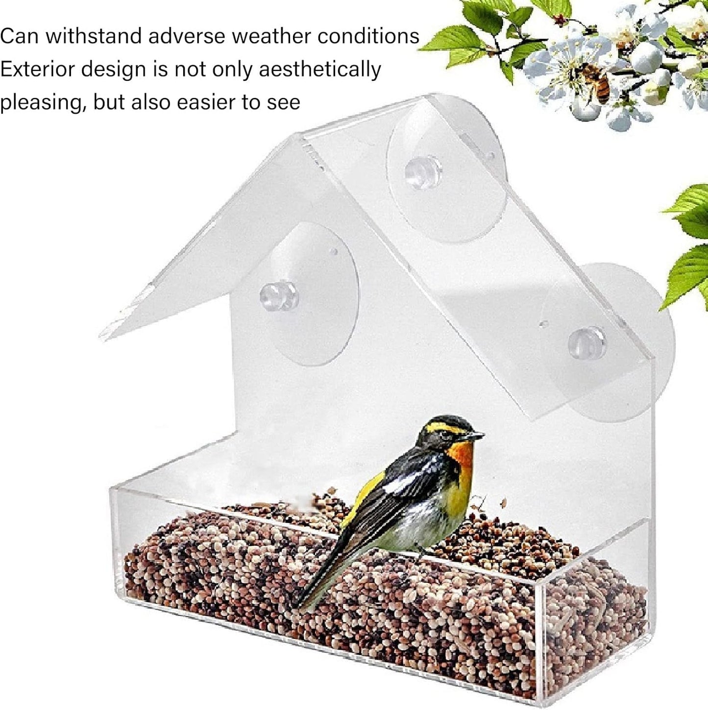 Pilipane Transparent Window Bird Feeder with 3 Strong Suction Cups, Acrylic Bird Feeding Tray for Close Up Bird Watching in Your Farm Garden