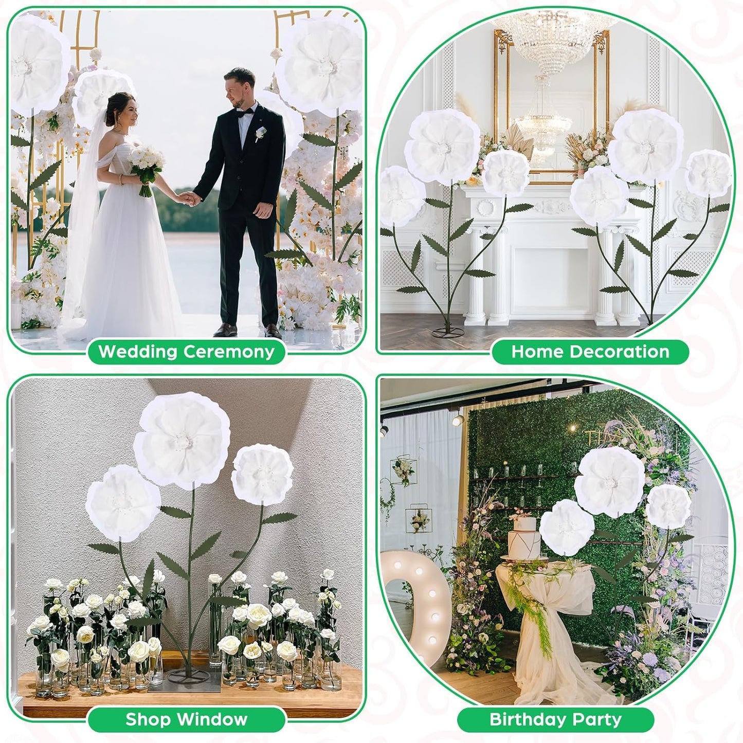 Chunful 6.1 ft Giant Flowers for Decoration with Stand Large Artificial Plastic Flowers Big Handcrafted Decoration for Garden Birthday Party Wedding Props Festival Shop Window Display(White)