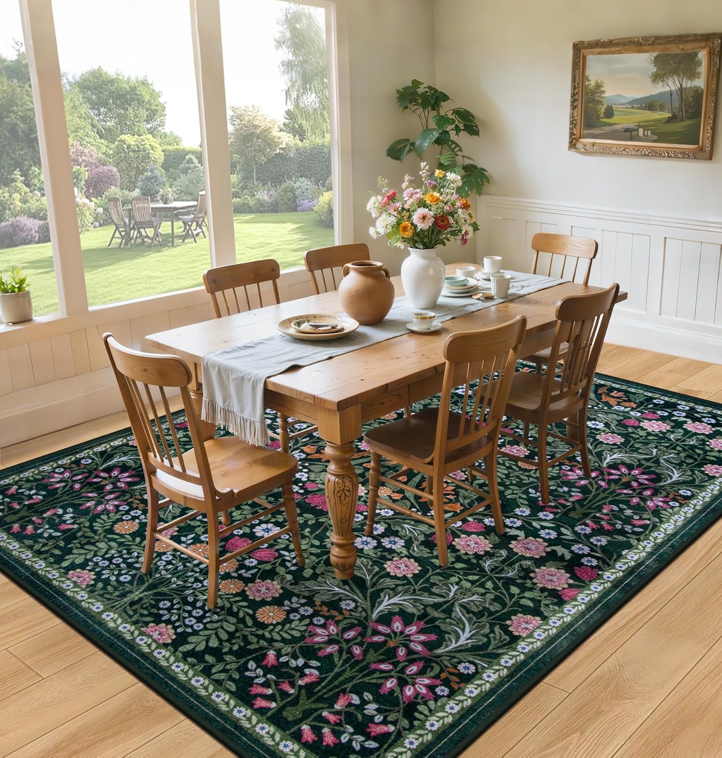 8x10 Area Rugs for Living Room: Floral Washable Rug Vintage Large Soft