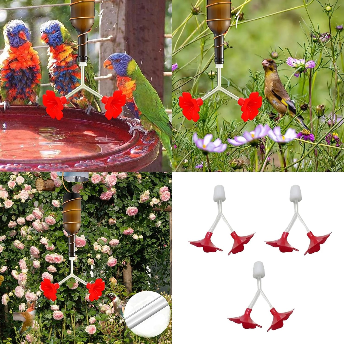 Pack Of 3 Y Shape Hummingbird Feeders Flower Feeder Outlet For Outdoor Garden Bird Watering Attracts Wildbird Hummingbird Feeder Red Flowers