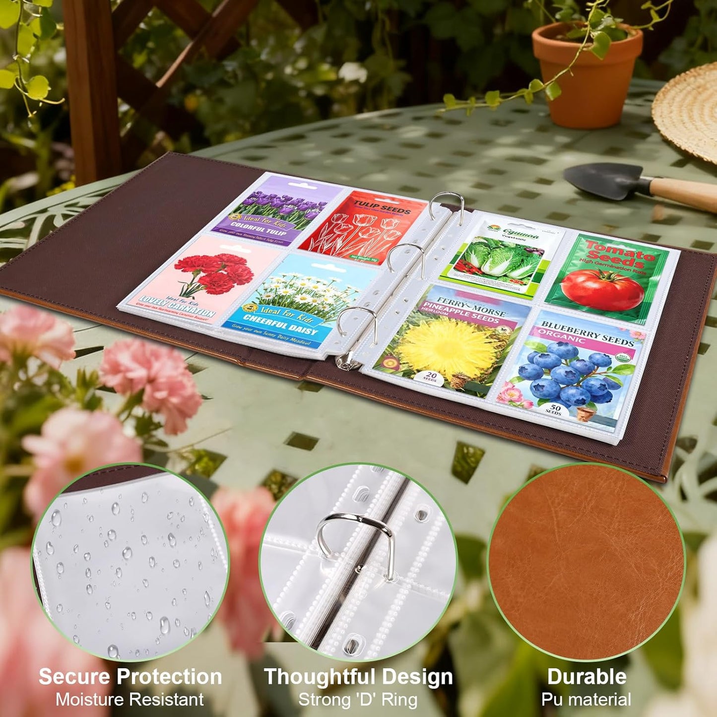 A4 3 Ring Binder Garden Seeds Storage Album with 30 Pcs 3.5x5” Seed Pa