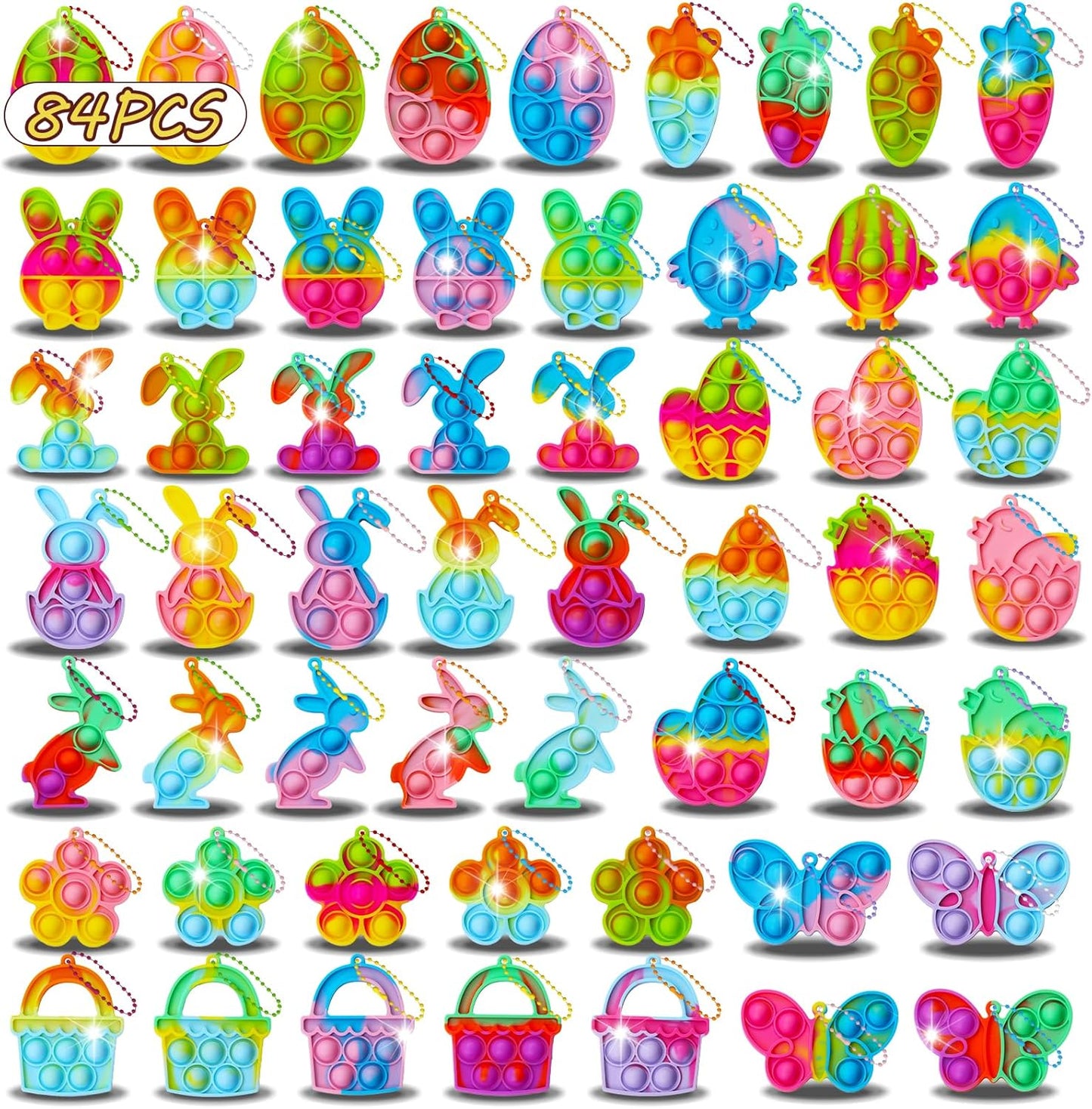 84Pcs Easter Party Favors for Kids,Easter Egg Fillers Basket Stuffers,Fidget Toys Bulk Its Birthday Gifts for Toddlers Adult,Classroom Prizes Box,Goodie Bag Stuffers,Treasure Chest Toy,Bubbles Poppers
