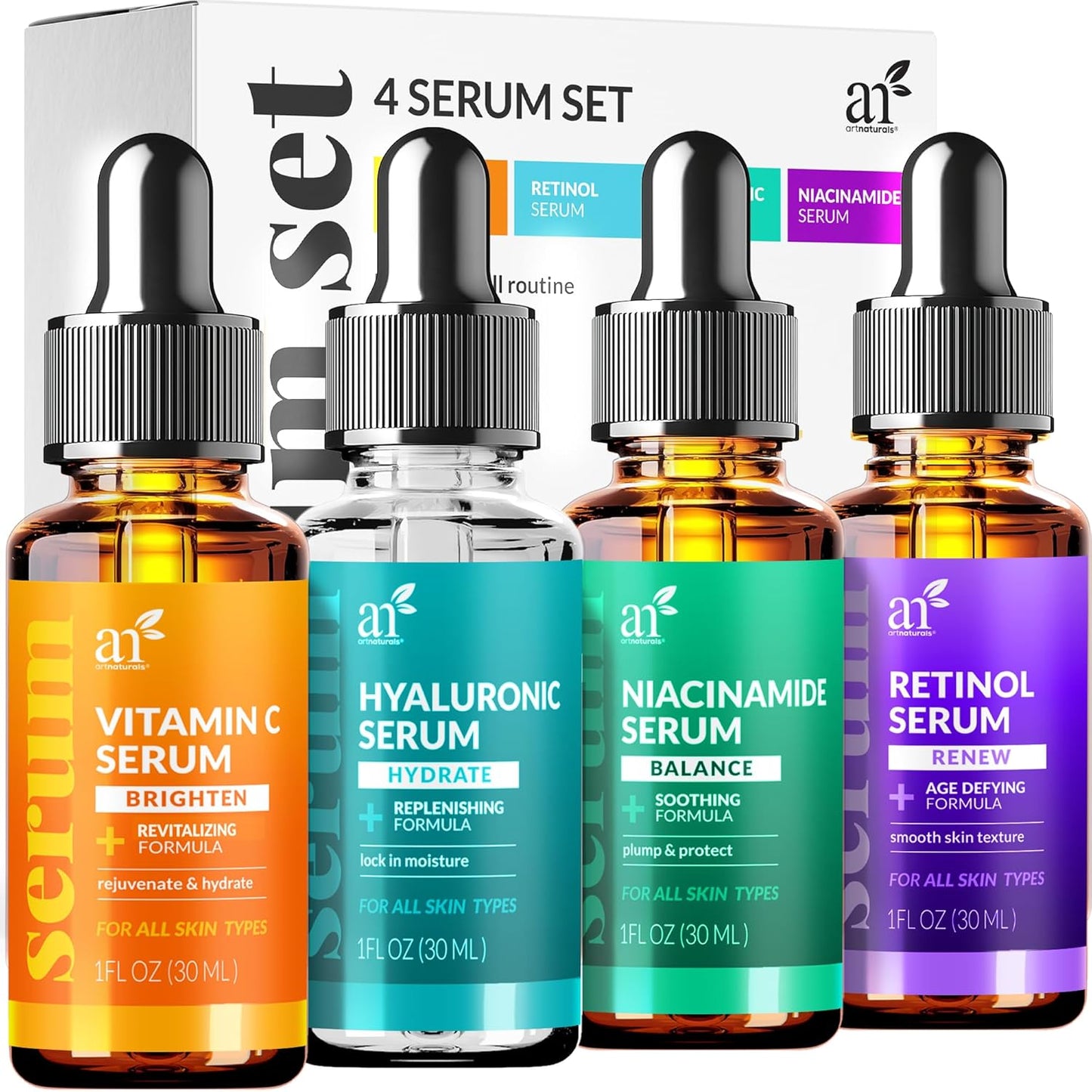 Vitamin C Serum Skin Care 4-Piece Set: Includes Retinol, Hyaluronic Ac