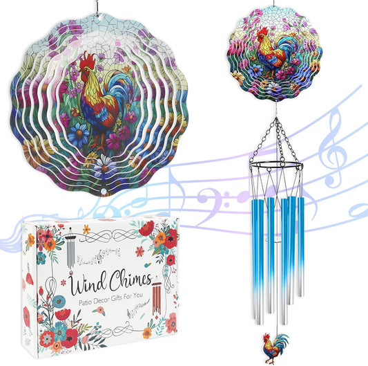Rooster Hanging Wind Chime for Outside - Stainless Steel Wind Sculptur
