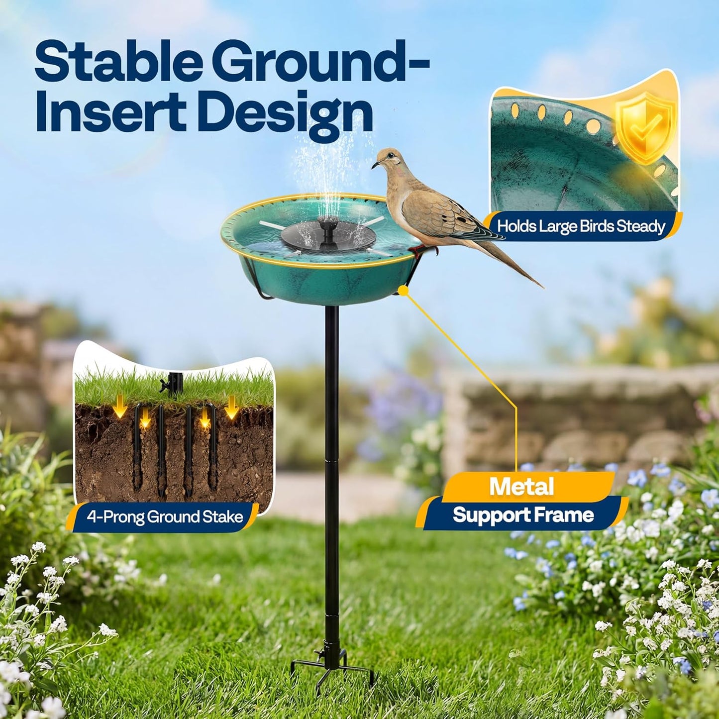 VIVOHOME Bird Bath with Solar Fountain for Outside, Weather-Resistant 
